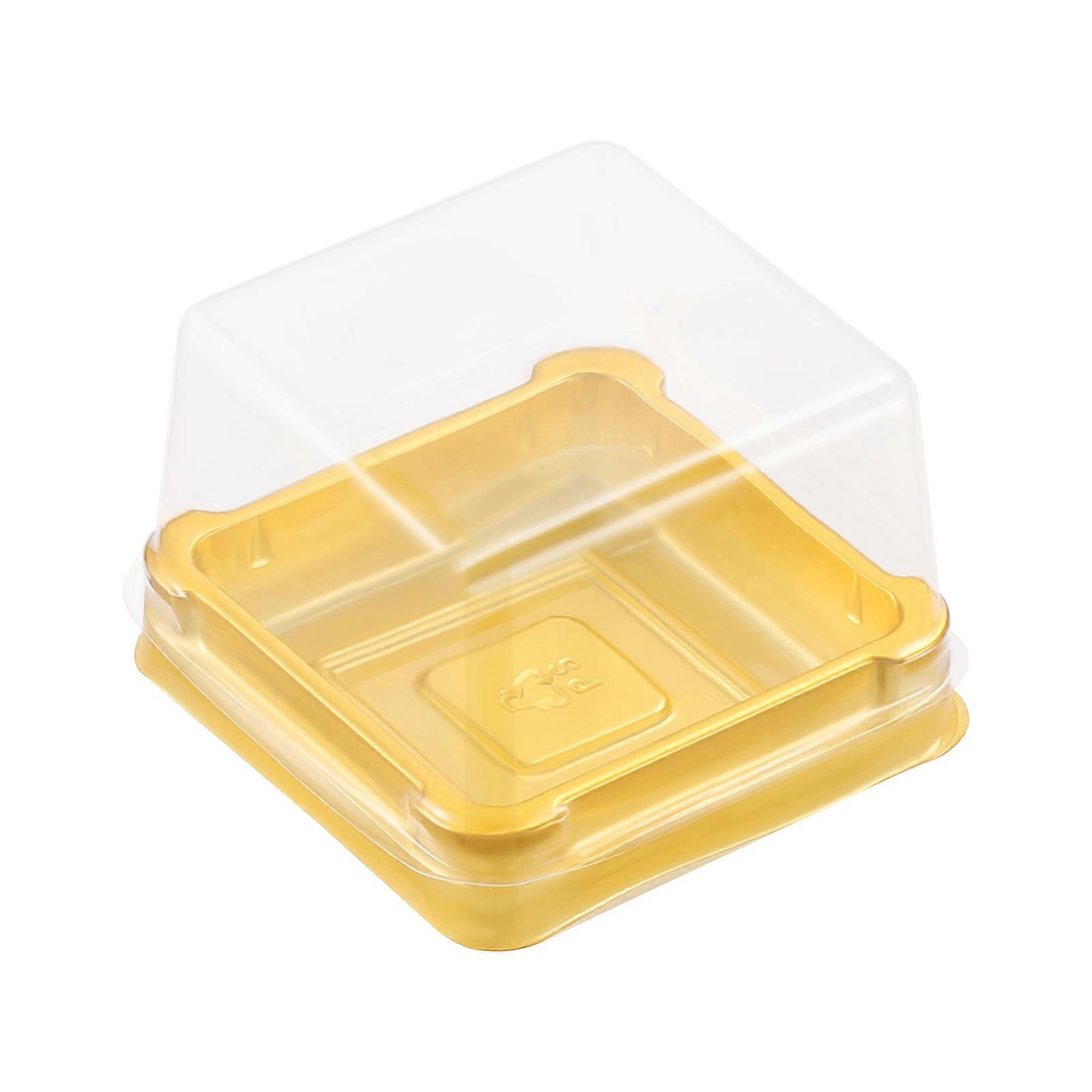 UPKOCH 50pcs Plastic Square Moon Cake Boxes Egg-Yolk Puff Container Golden Packing Box (Small)