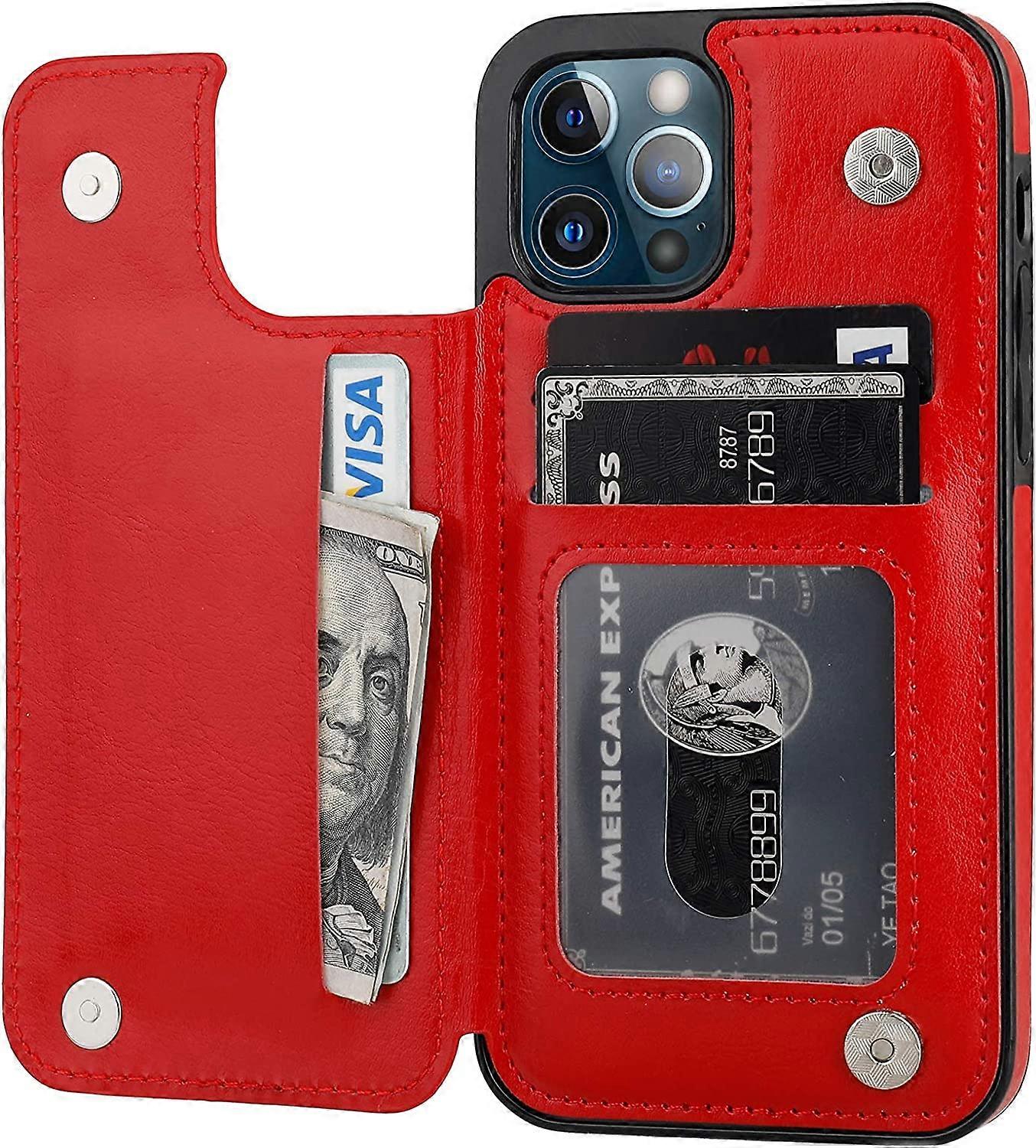 Compatible with iPhone 12 Compatible with iPhone 12 Pro Wallet Case with Card Holder, PU Leather Kickstand Card Slots Case, Double Magnetic Clasp Dura