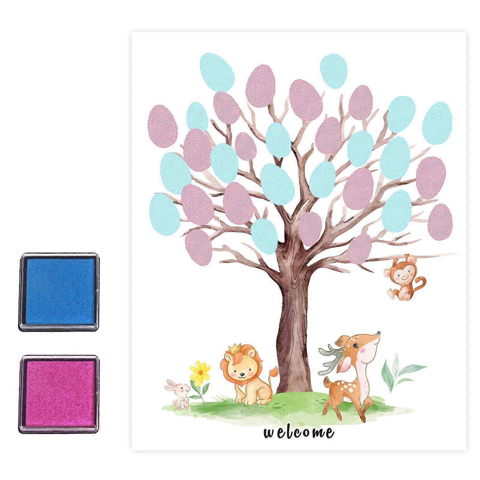 性別を明らかにするパーティー指紋ツリー、ピンクの象のテーマベビーシャワー速い