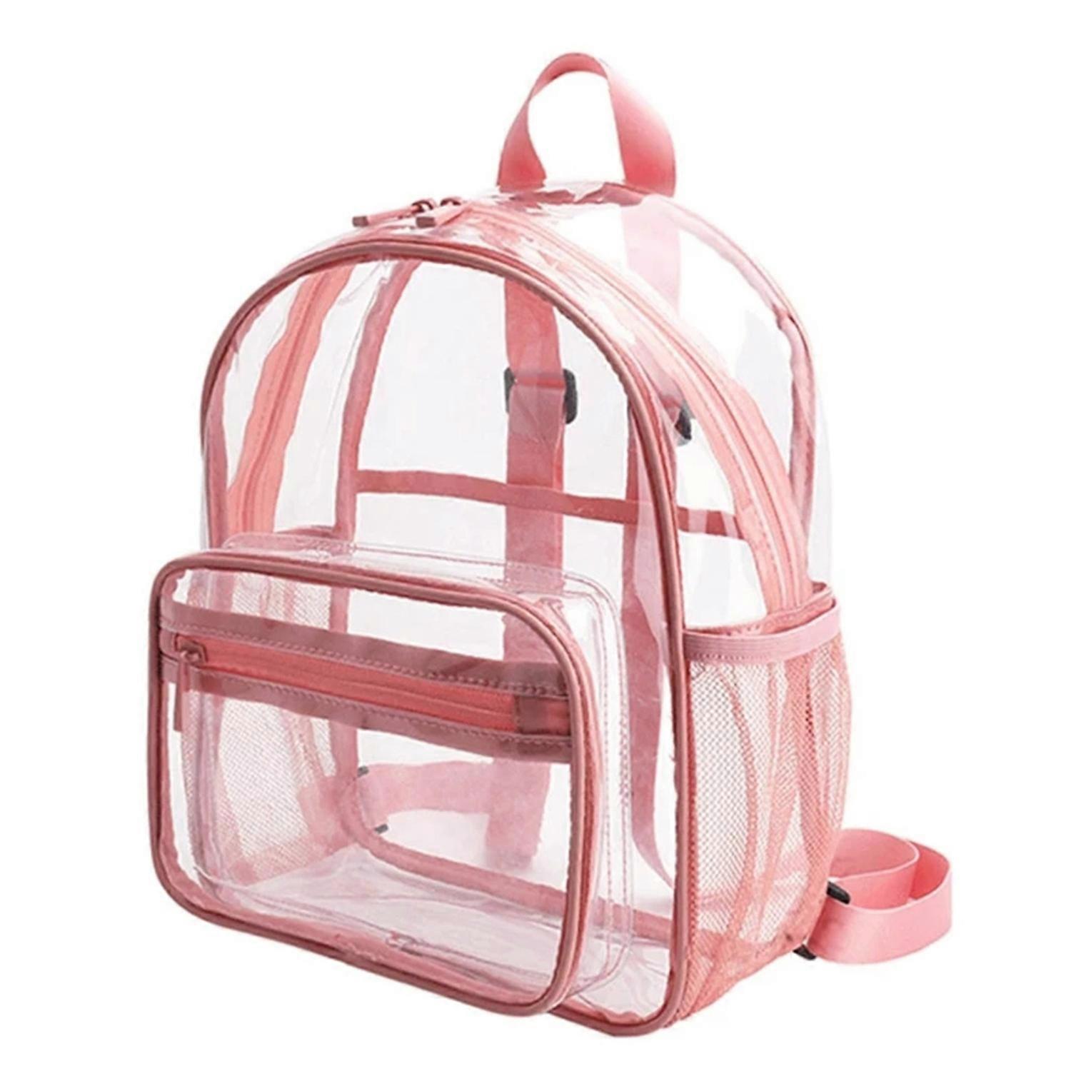 Kids Backpack Clear Visible PVC Waterproof Mesh Side Pocket Adjustable Shoulder Strap Two-way Zip