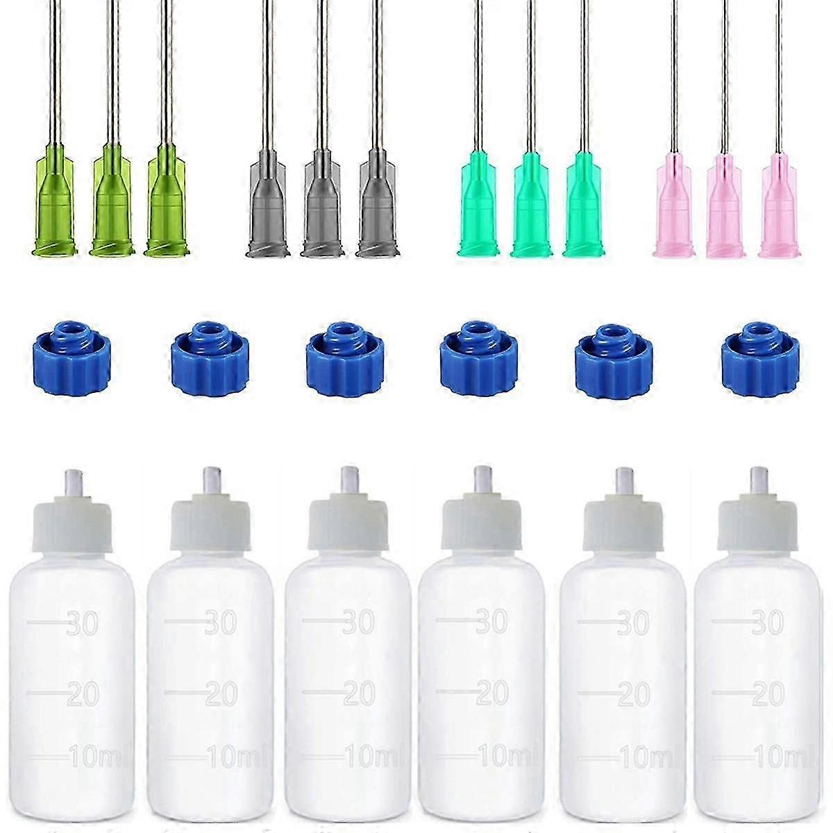 6 Pcs Colar Aplicador Frascos, 30ml Plástico Squeezable Dropper Frascos com Blunt Ponta da Agulha 14ga 1