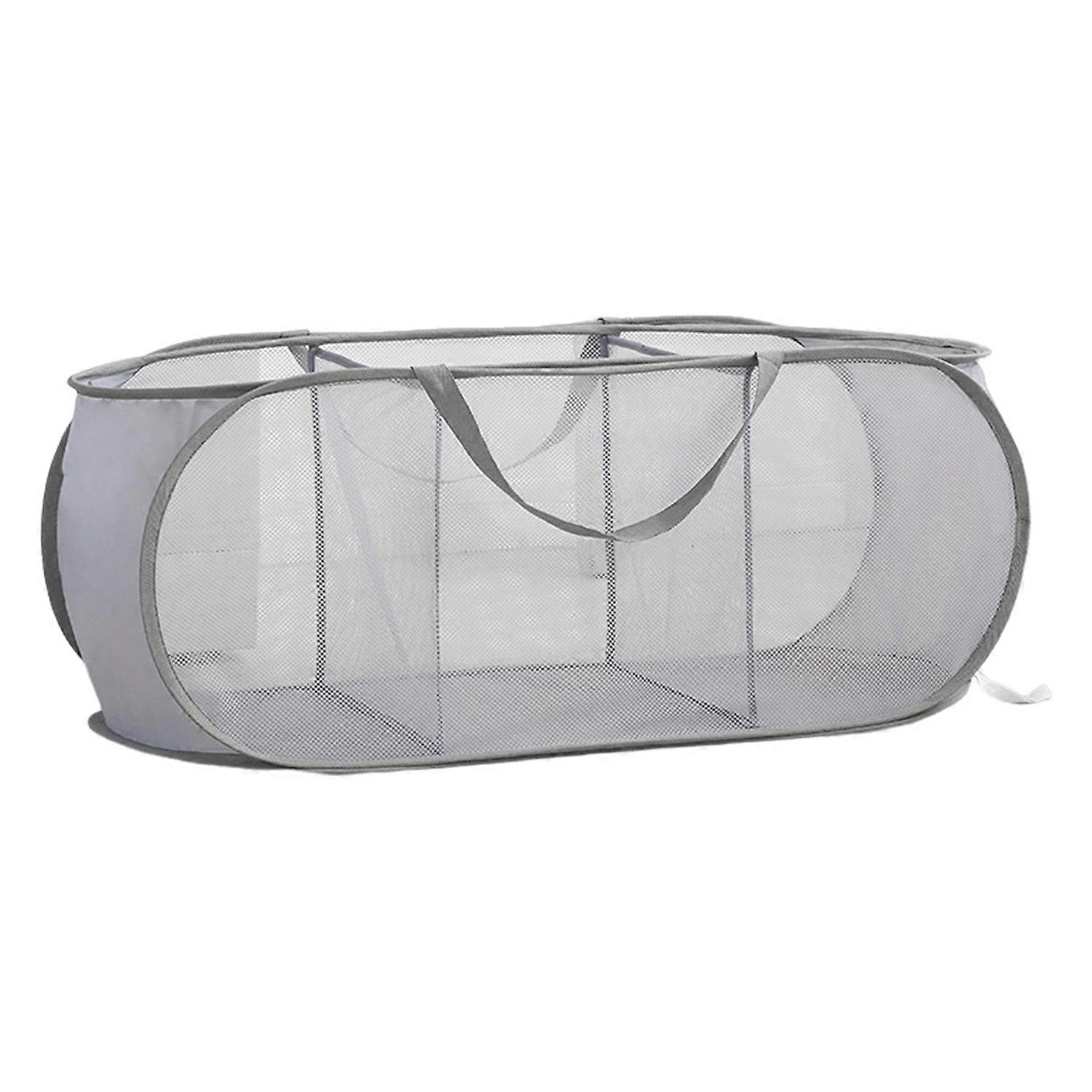 Mesh Foldable Laundry Basket 3 Compartments Large Capacity Foldable Design Lightweight Portable Mesh