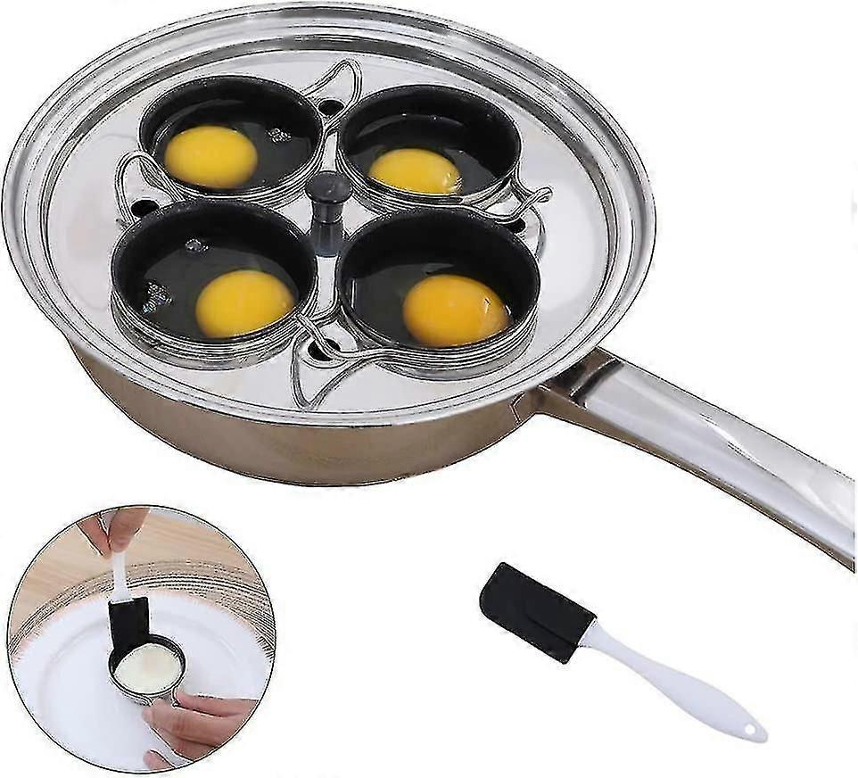 4 Cups Egg Poacher Pan - Stainless Steel Poached Egg Cooker  Induction Cooktop Egg Poachers Cookware Set With 4 Nonstick Large Silicone Egg Poacher Cu