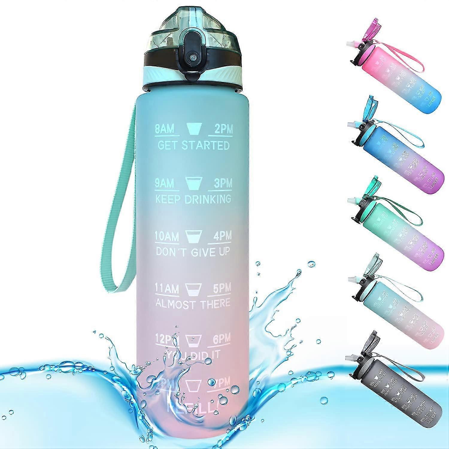 Sports Water Bottle 1 Litre Time Markings And With Straws Bottles Water Bottle Opens Suitable For Fitness Outdoor