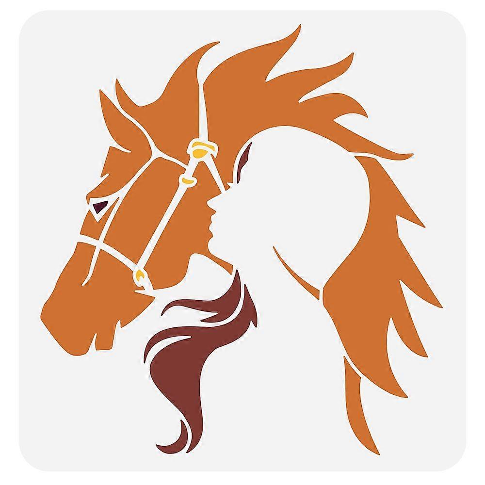 1pcペット中空アウトドローイングペイントステンシルDIYスクラップブックフォトアルバム馬30x30cm