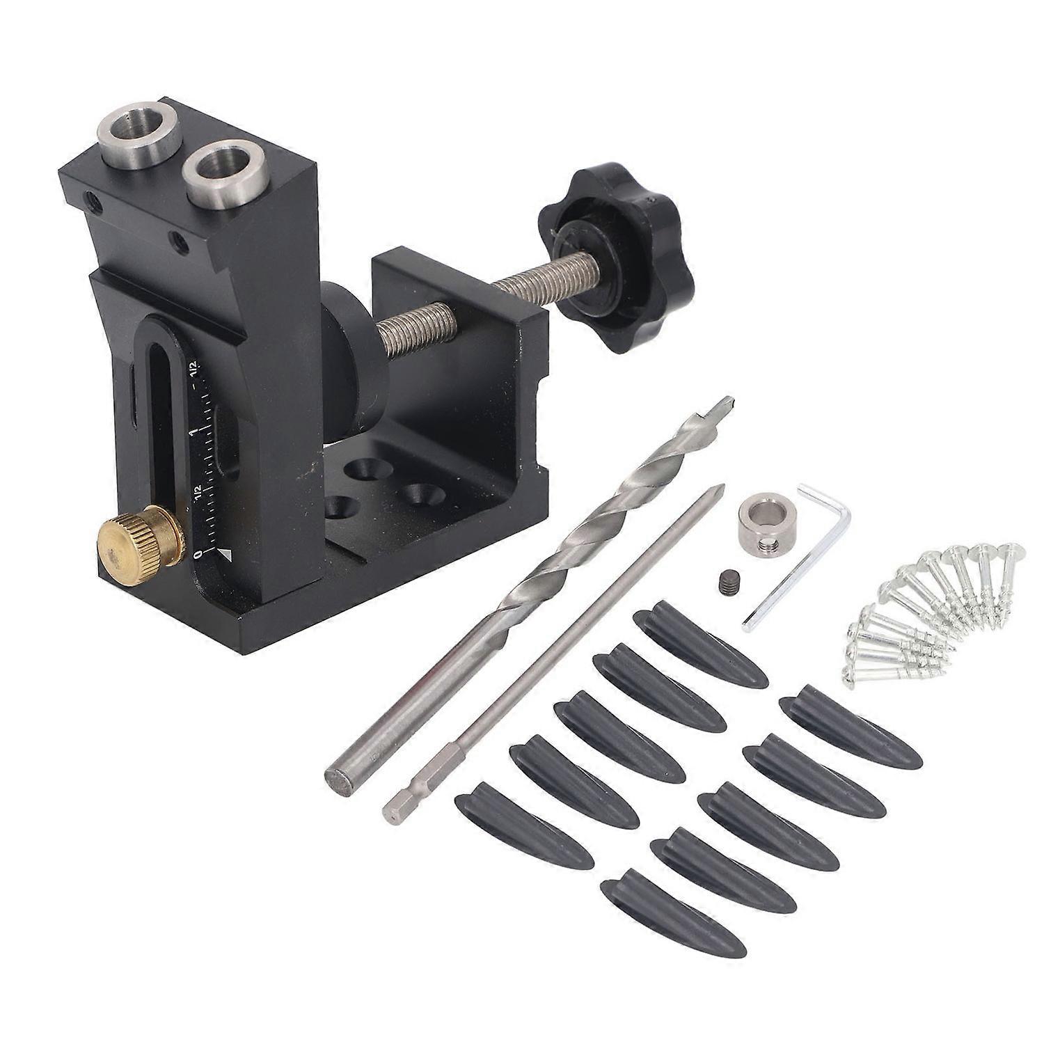 Pocket Hole Jig Kit Adjustable Dowel System Set Woodwork Guides Joint Angle Tool 15 Degree Drilling