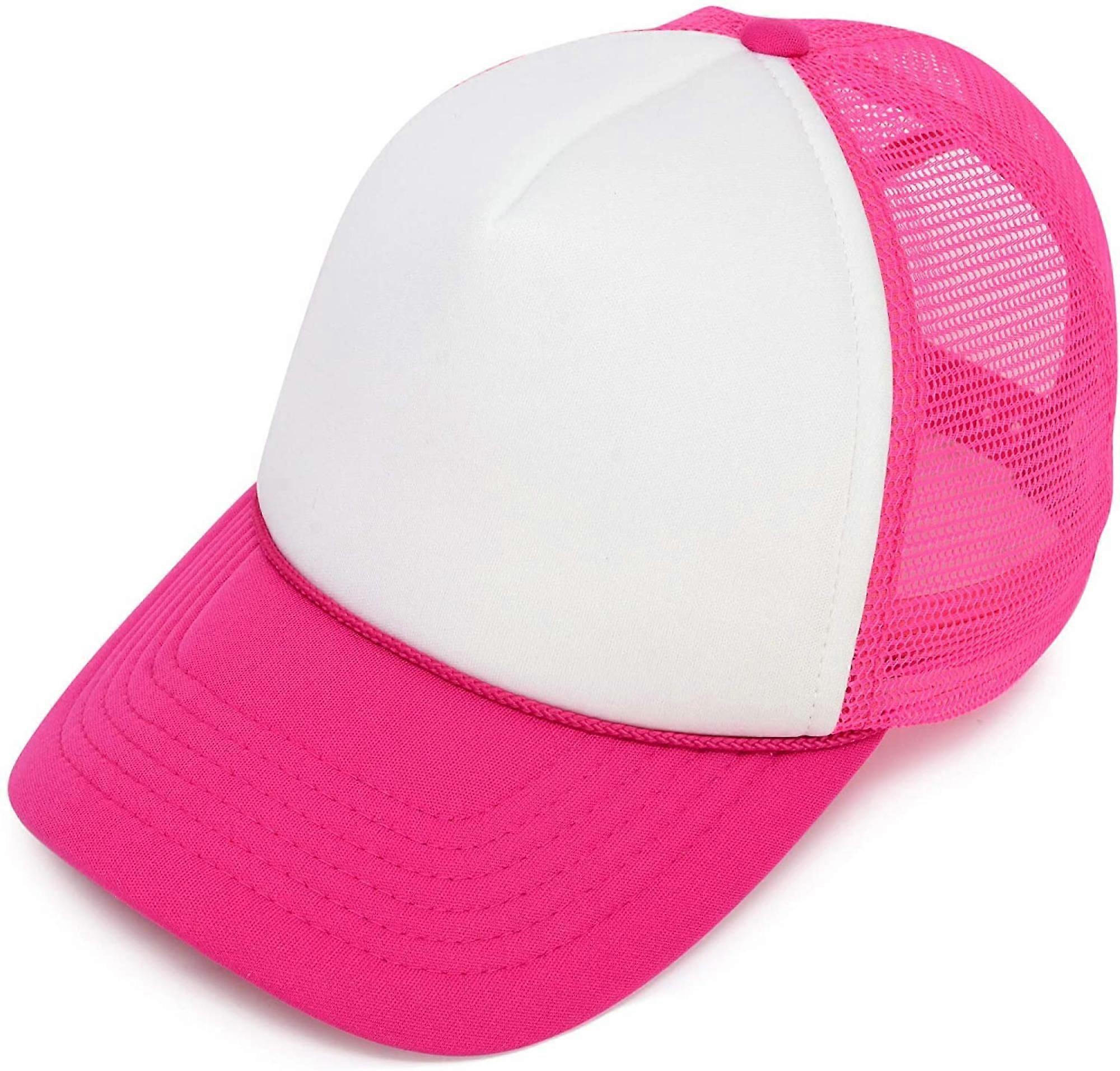 AVEKI Two Tone Trucker Hat Summer Mesh Cap with Adjustable Snapback Strap, Hot Pink