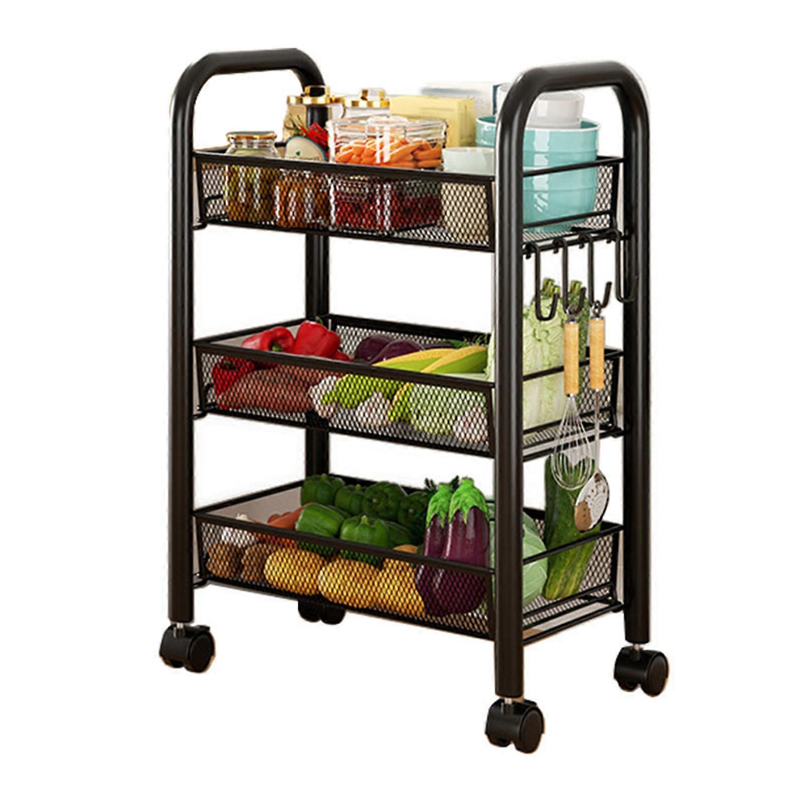 Rolling Cart Layered Storage Multi Functional Movable Snack Vegetable Baskets Kitchen Shelves