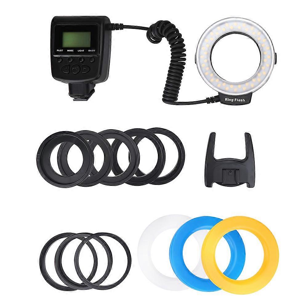 Portable LED Ring Flash Light with Adapters Color Diffusers Photography Accessory for Nikon
