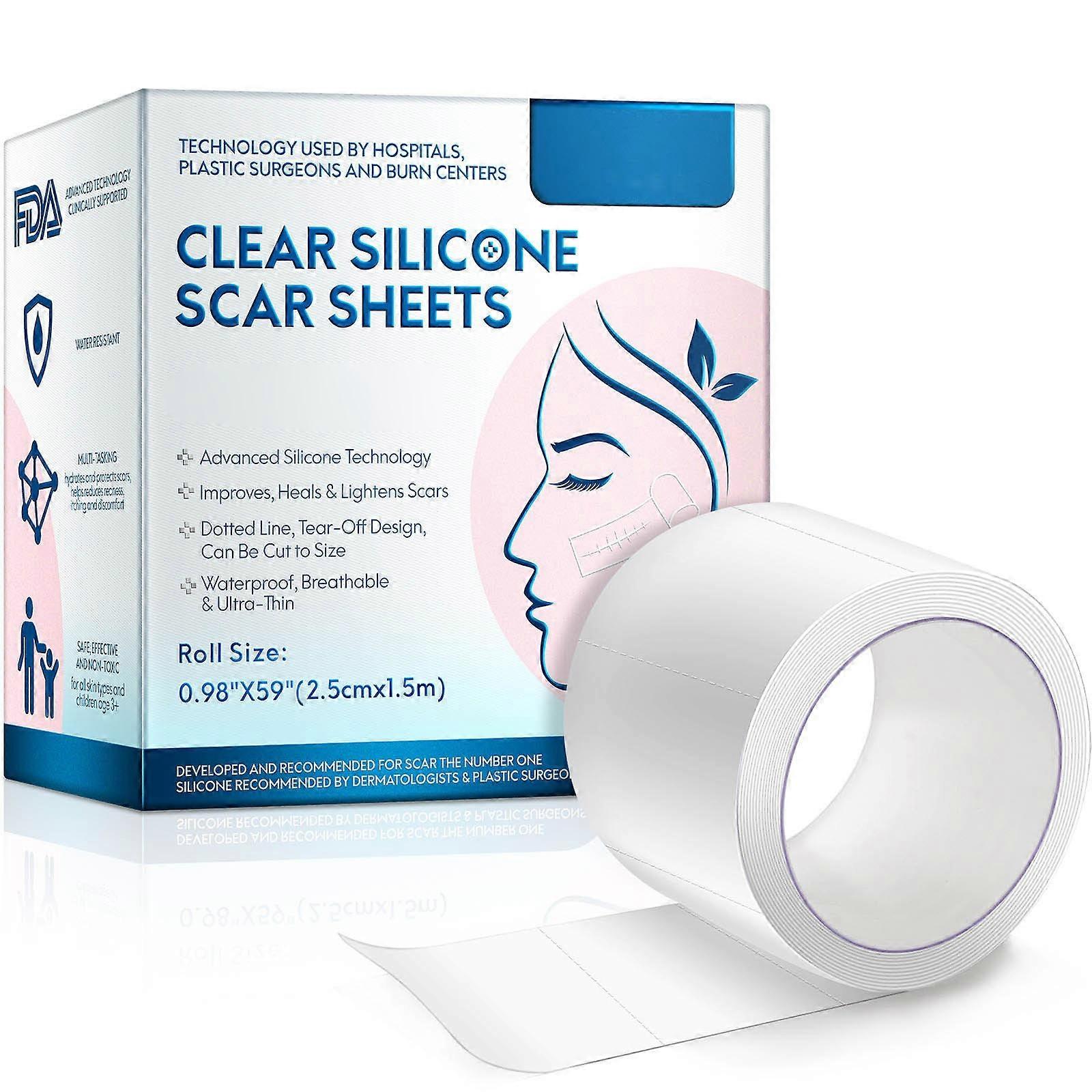 Ärrplåster, ärrtejprulle, ärrremsa, återanvändbar ärrborttagare för kejsarsnitt, keloid, etc. 1,5M * 2,5 CM