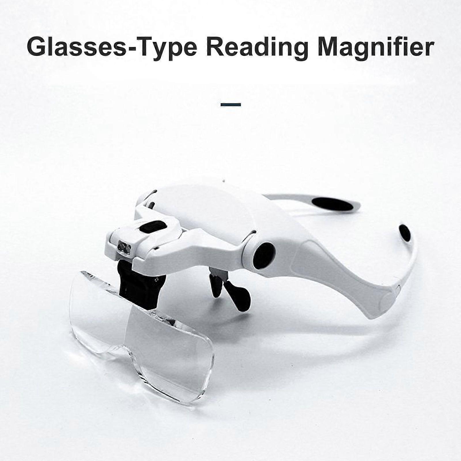 Head Mount Magnifier with LED Lights Magnifying Headband Glasses 5 Replaceable Lenses for Reading Close Work Jewelry Loupe Watch Repair (1.0X, 1.5X, 2