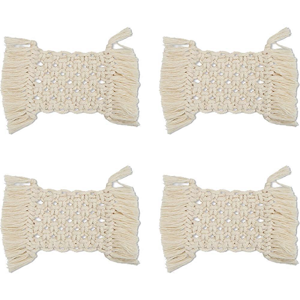 Rattan Macrame Boho Coasters | Bohemian Set of 4 Table Decor Cute Coaster Woven with Flat Absorbent