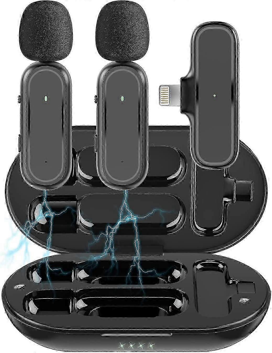 2 Pack Microfoni Wireless Lavaliermicrophone per Iphone Ipad, Cordless Double Mics Plug e chip di riduzione del rumore per la registrazione video del telefono, Intervie