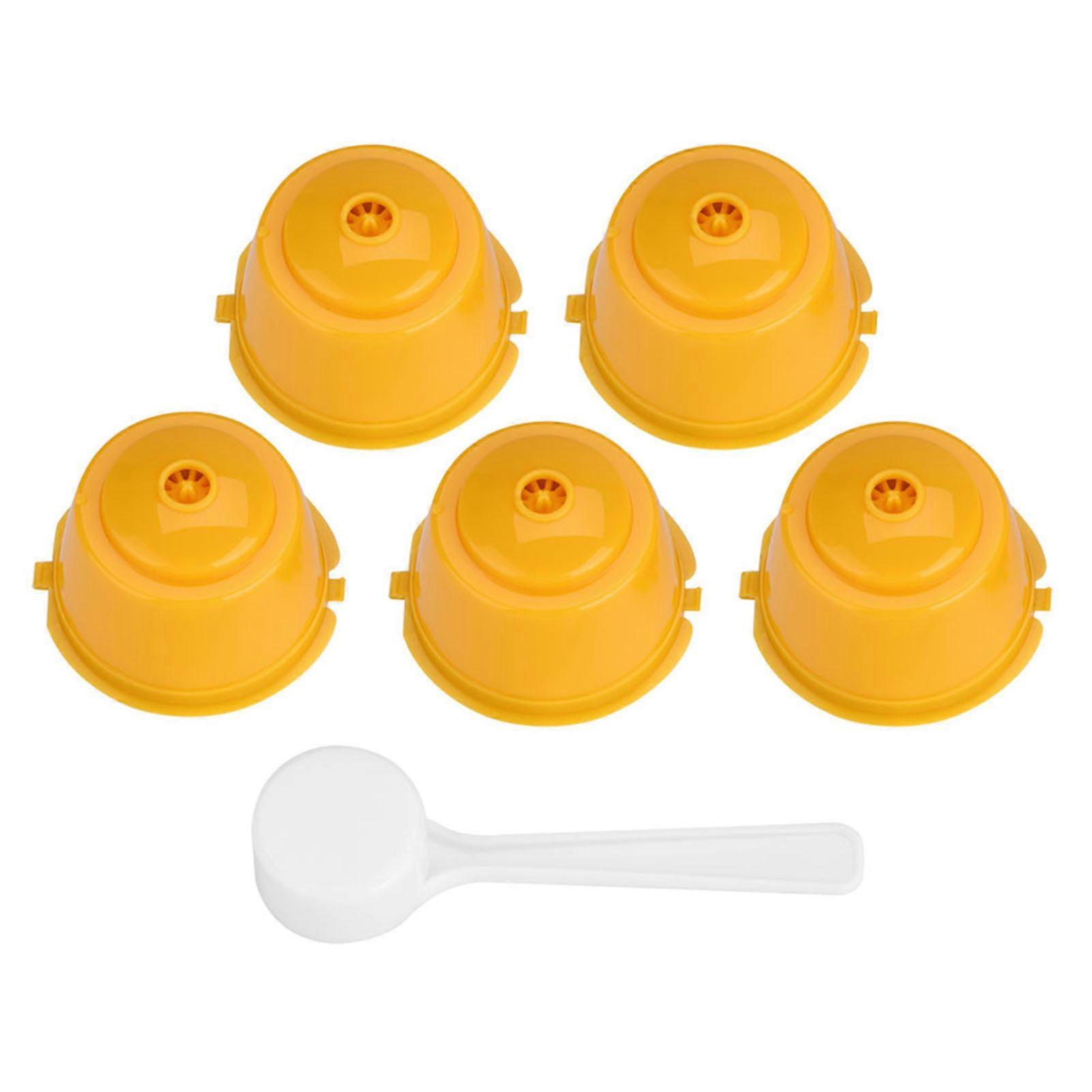 5Pcs Food Grade Pp 304 Stainless Steel Reusable Refillable Coffee Capsule Filter (Yellow)