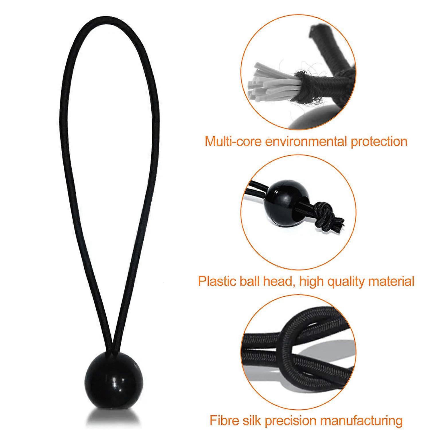 12PCS Bungee Cord with Balls, Tarp Ties Elastic String Cord Black Wrapping Rope Flexible Bungee Cords Ball Tarpaulin Cord Adjustable Bungee Straps