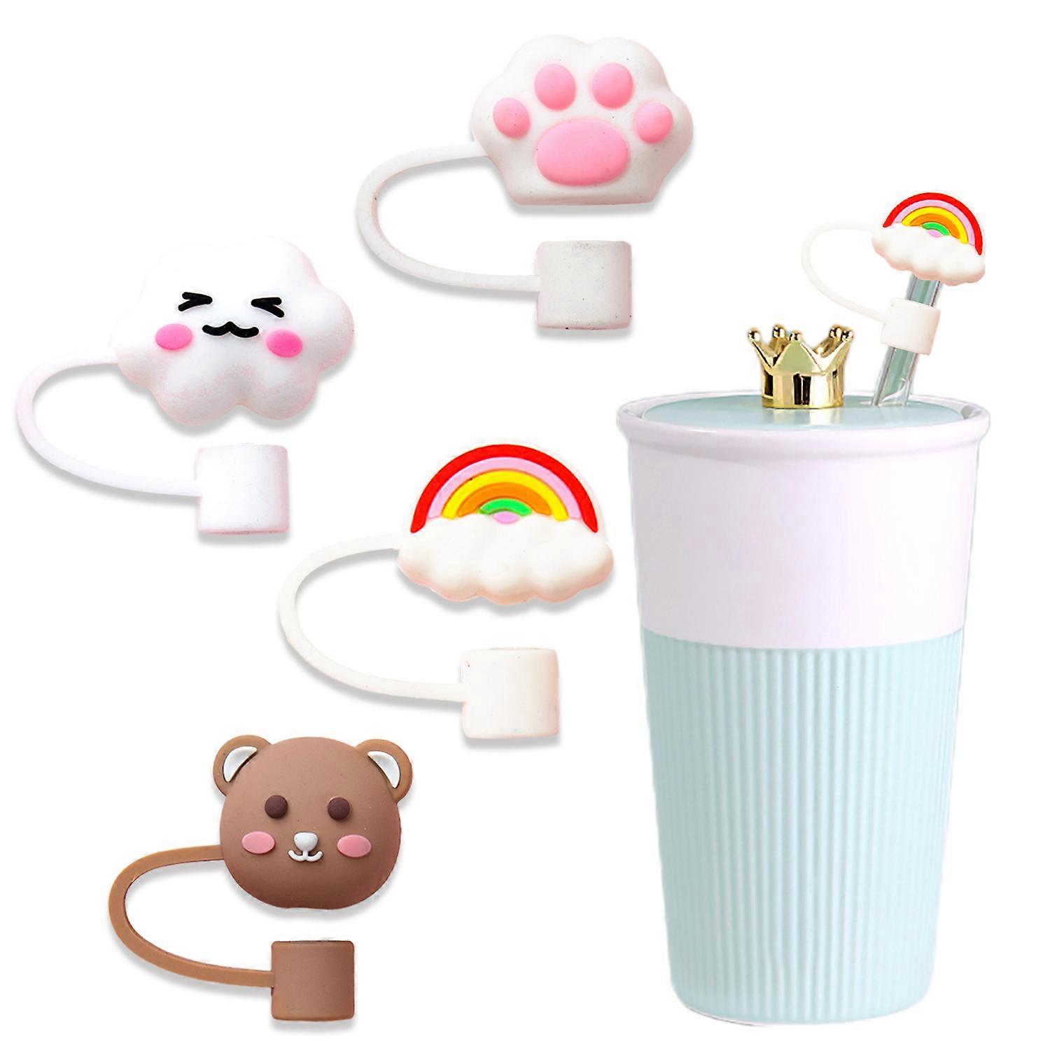 Cute Different Shape Straw Covers, Reusable Tips for Airtight Sealed Drinks On-The-Go (4 Pieces)