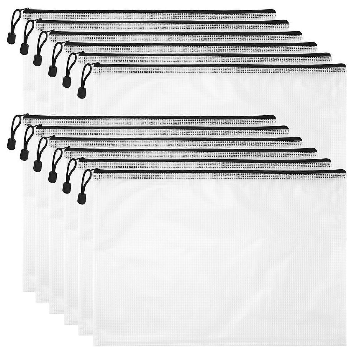 12PCS A3 Folder, Information Zipper Bag Plastic Wallet Mesh File Bag