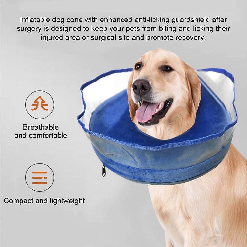 Inflatable Dog Cone Collar Alternative Adjustable Protective Dog Recovery Cone Soft Pet Donut Collar for Large Medium Small Dogs After Surgery with E