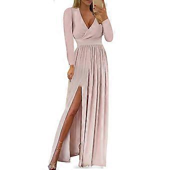 knee length dresses for ladies Elegant Cross Collar Pleated Split Puff Sleeve Irregular Asymmetric Long  Sleeve Women Dress main image 1