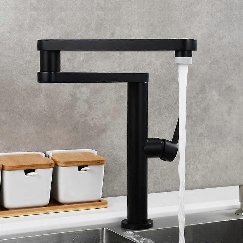 Solid Brass Folding Dual Switch Universal Swivel Black 2 Tiers Faucet for Kitchen Sink