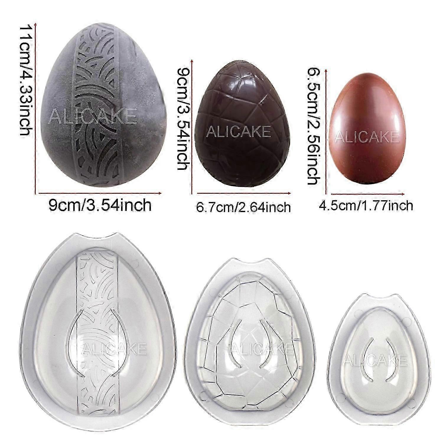 3D Easter Egg Shape Chocolate Mold Set (3Pcs) - Polycarbonate Baking Pastry Tools for Confectionery