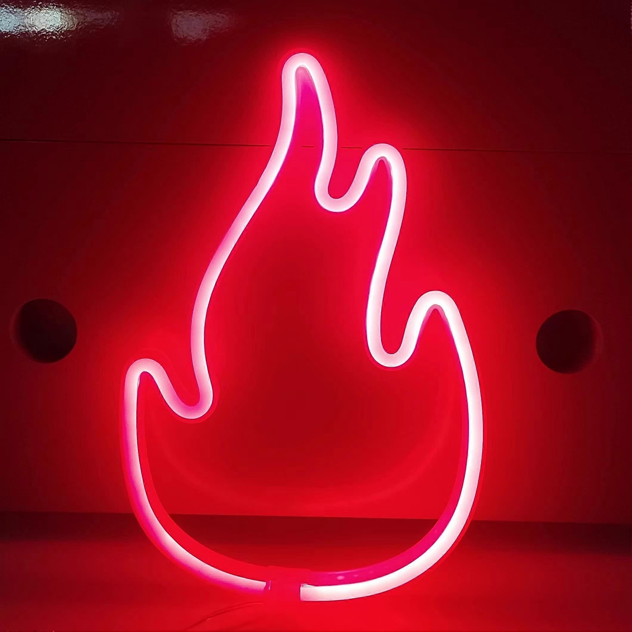 Flame Neon Sign LED Table Decoration, Red USB or 3-AA Battery Powered Light, Stylish Home Decor, Indoor Lighting