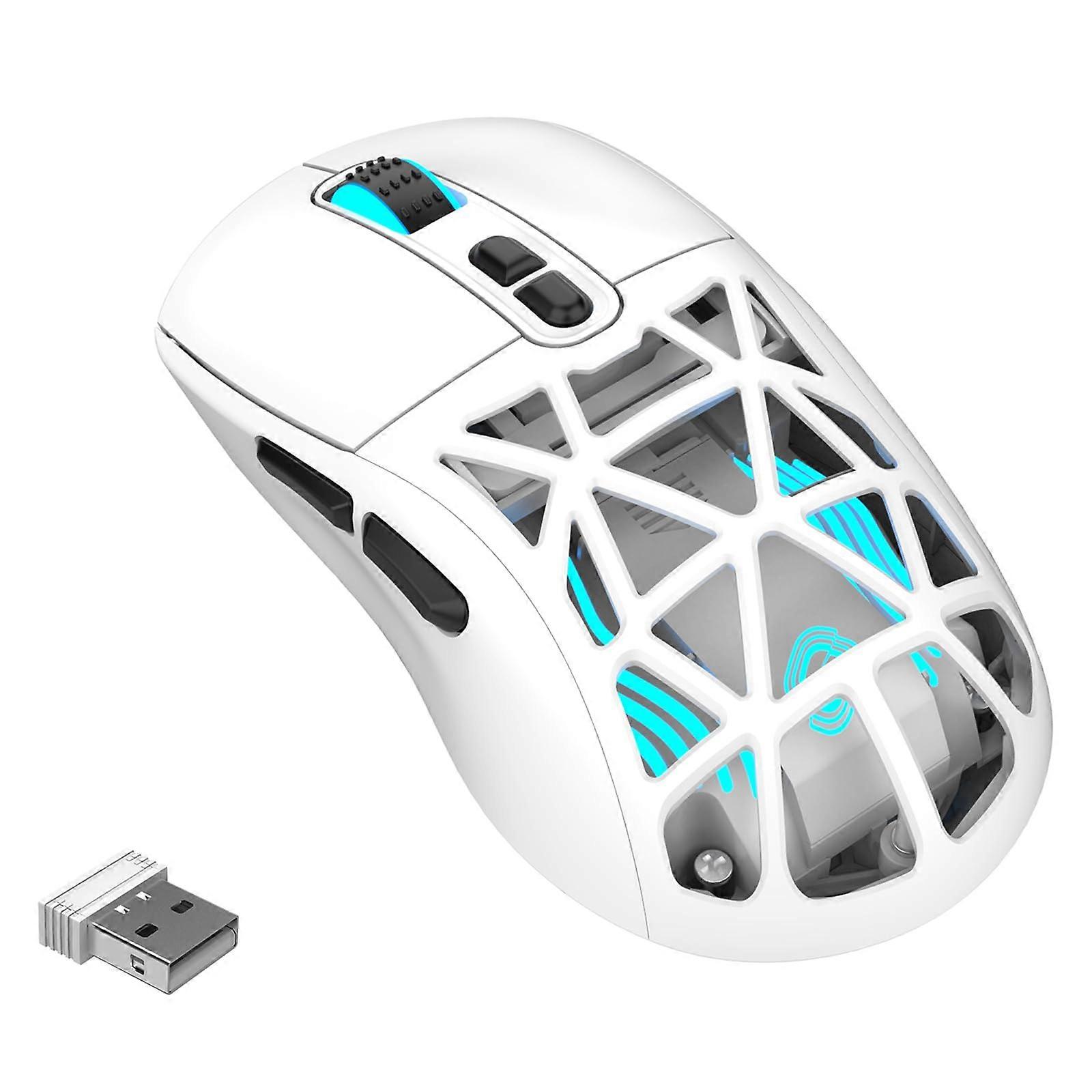 Wireless Gaming Mouse with RGB Lighting, 10000 DPI Tri-Mode, Rechargeable Wireless Mouse - White, Programmable Macro Keys, BT 5.0