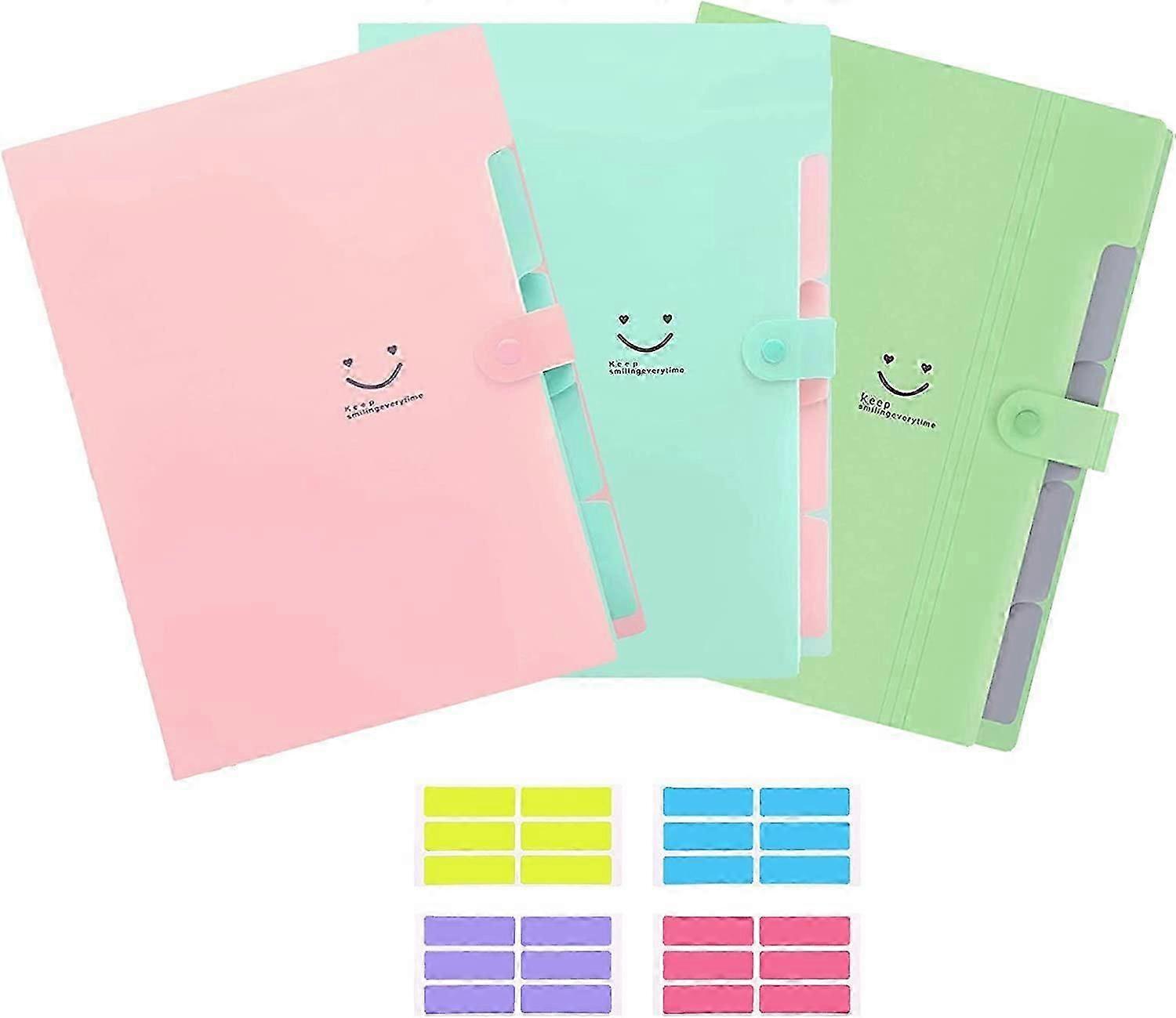 3 Pack Expanding Folder/Accordion File Organizer with Labels, A4 Alphabet Paper Plastic with Snap Buttons