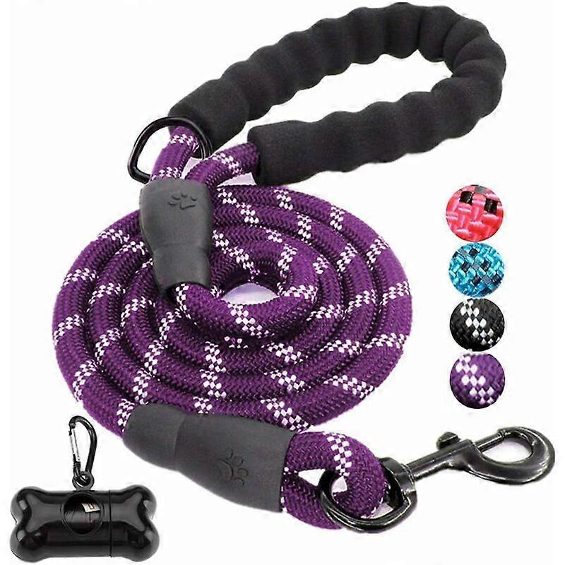Dog Leash, 1.5m 100% Nylon Dog Leash Rope with Comfortable Padded Handle and Night Highly Reflective Wires Suitable for All Dogs (Purple)HANBING