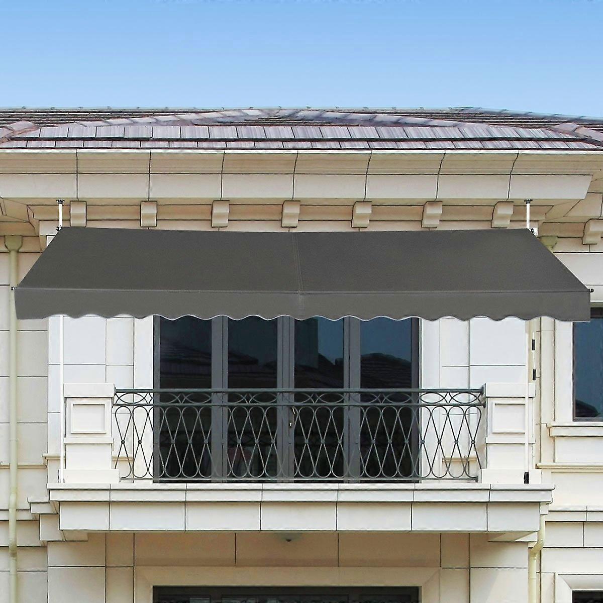350 cm wide clamping awning without drilling, UV-resistant balcony awning, height-adjustable awning, grey
