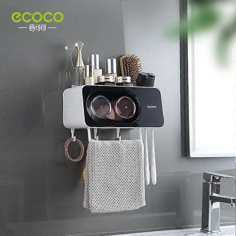 ECOCO Wall Mount Automatic Toothpaste Dispenser Bathroom Accessories Set Toothpaste Squeezer Dispenser  Toothbrush Holder Tool