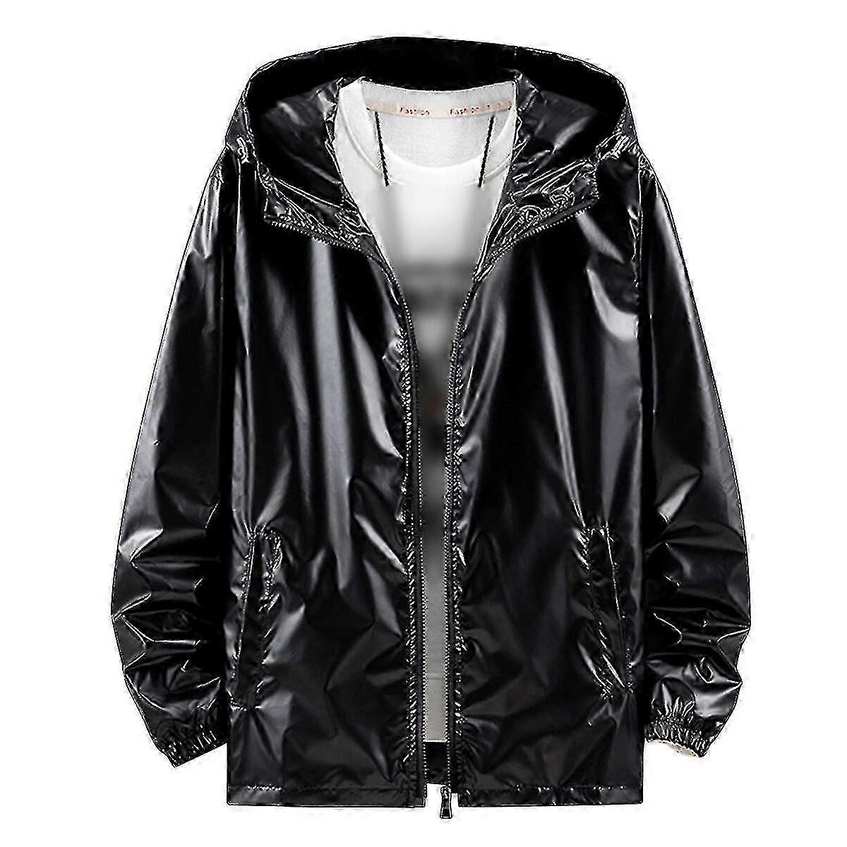 Mens Shiny Waterproof Hooded Jacket