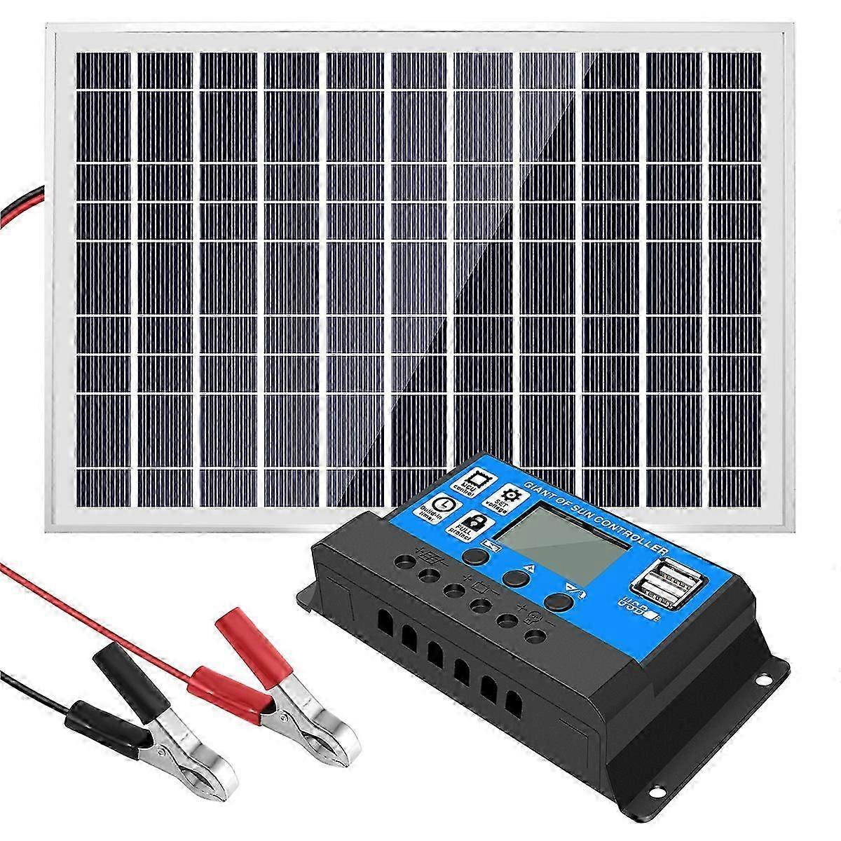 30W 12V solpanel batterioplader + 40A controller til autocamper, bil, båd, hjemmecamping