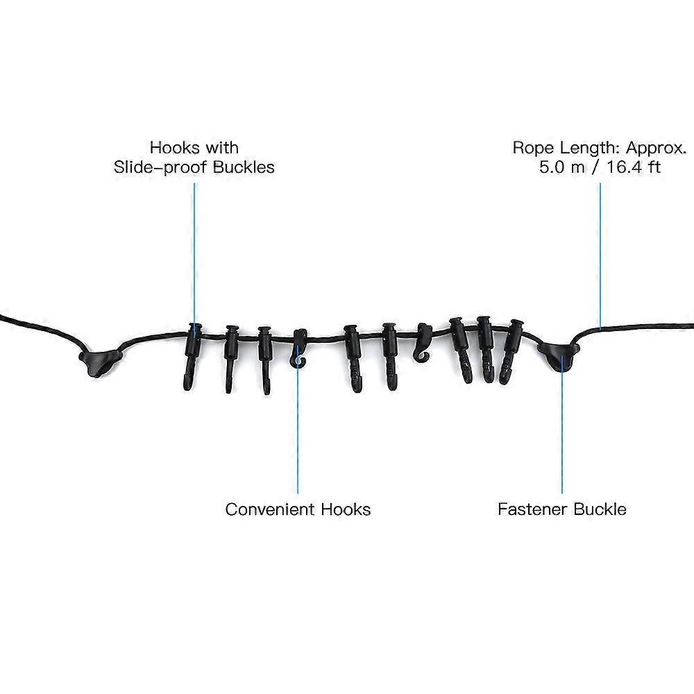 Outdoor 5 Meters Hanging Rope with Hooks Multipurpose Camping Clothes Line for Camping Hiking