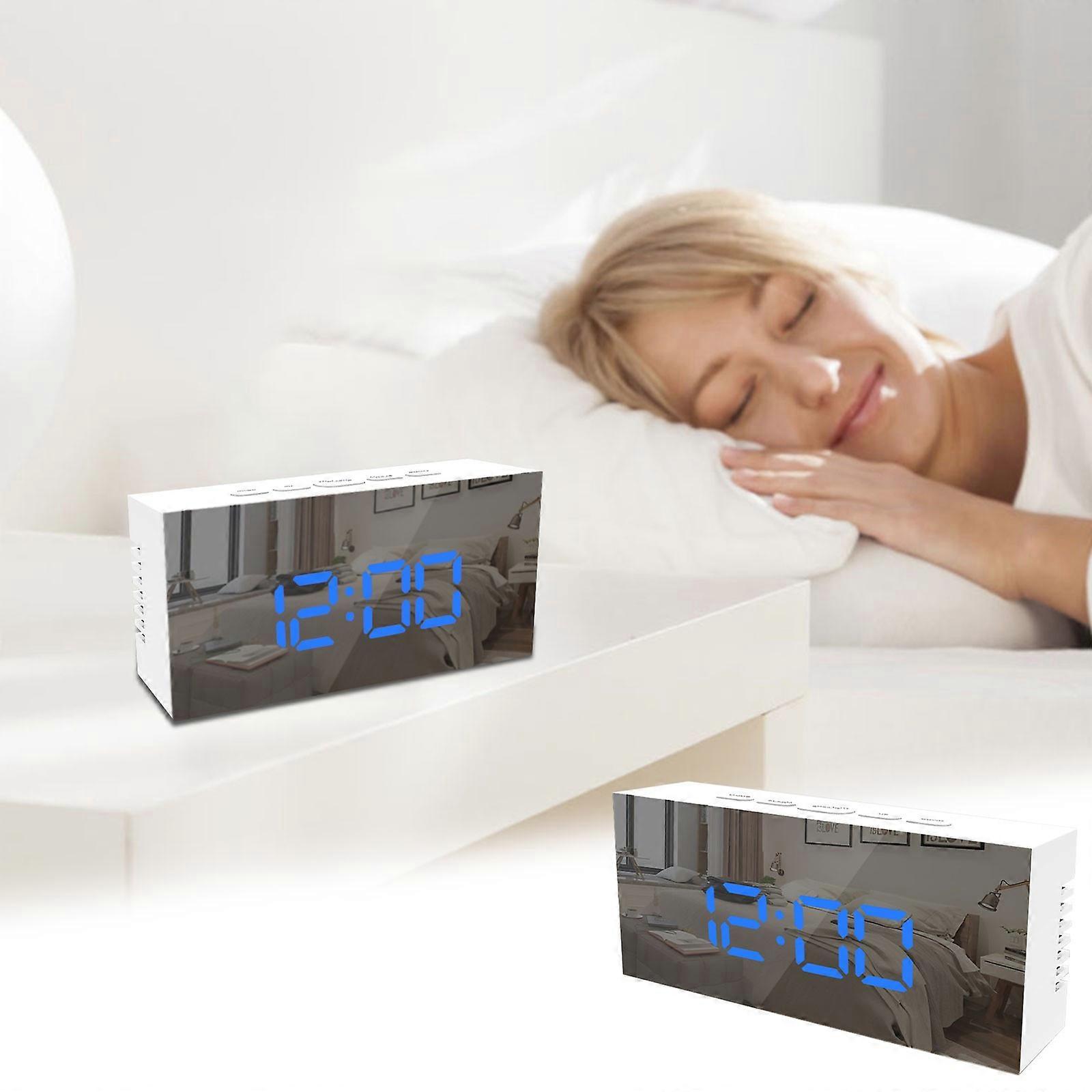 Digital Alarm Clock With Large Screen LED Display With Makeup Mirror 3- Brightness USB Port For Home Decoration PUW1405