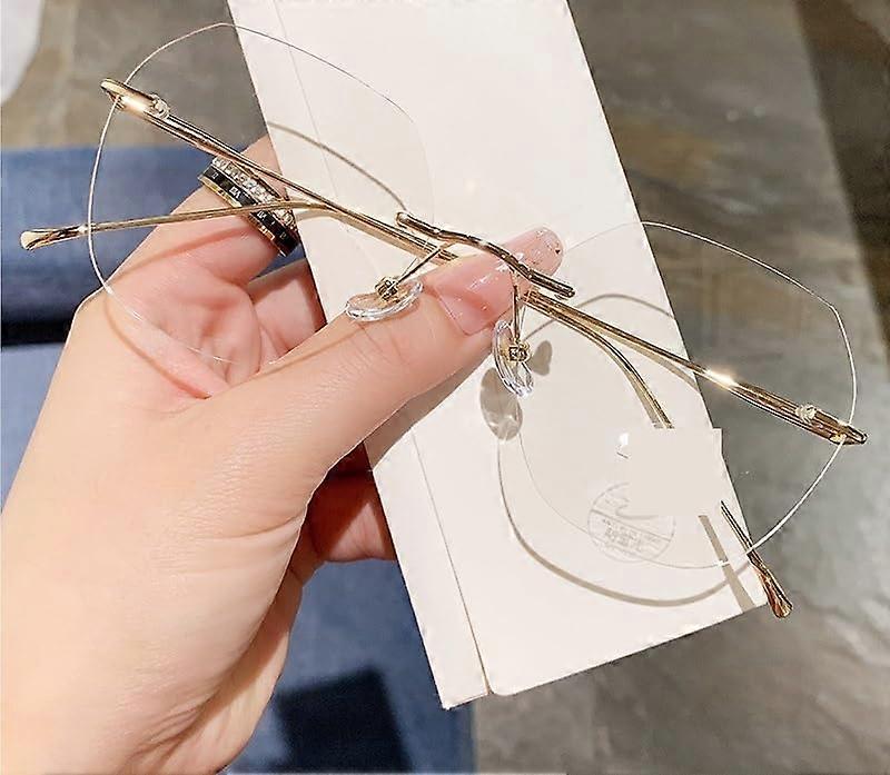 Rimless Large Classic Reading Glasses Eyewear Blue Light Blocking Computer Readers Anti Glare Flat Light Mirror (Color : Golden, Size : 100)