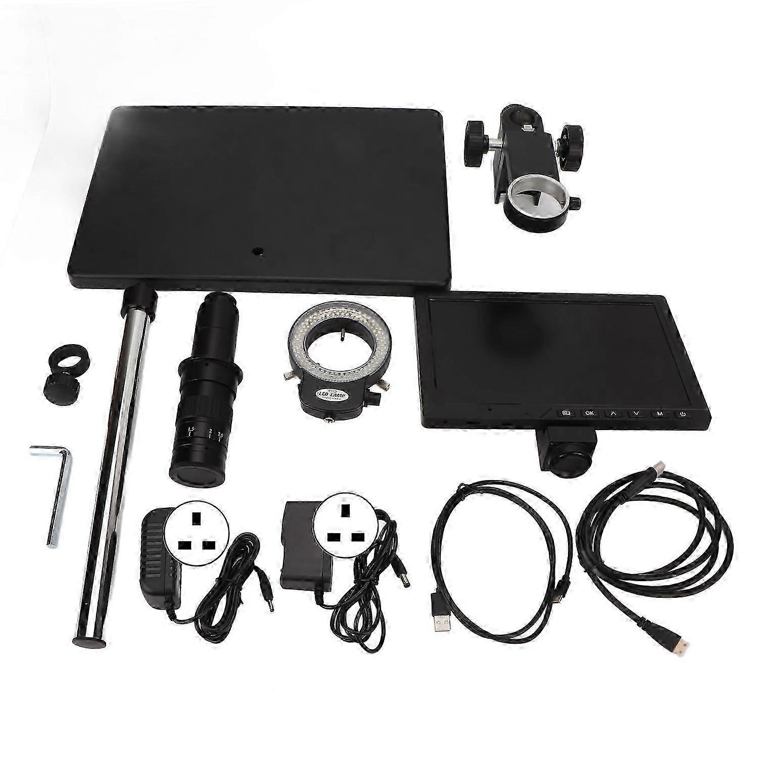 Microscope Camera Set 10.1in Screen 16mp Camera 180x Lens White Ring Light Table Stand Combination S