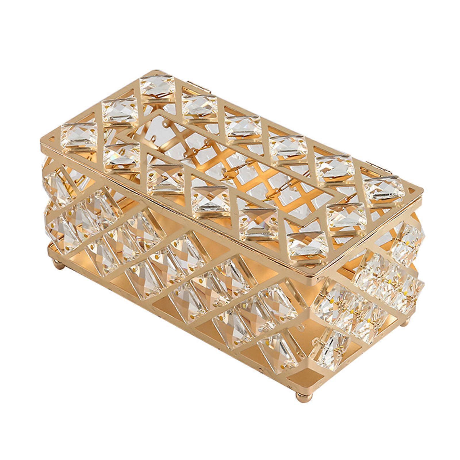 Crystal Tissue Box with Lid Rectangular Decorative Napkin Holder for Case Multicolor