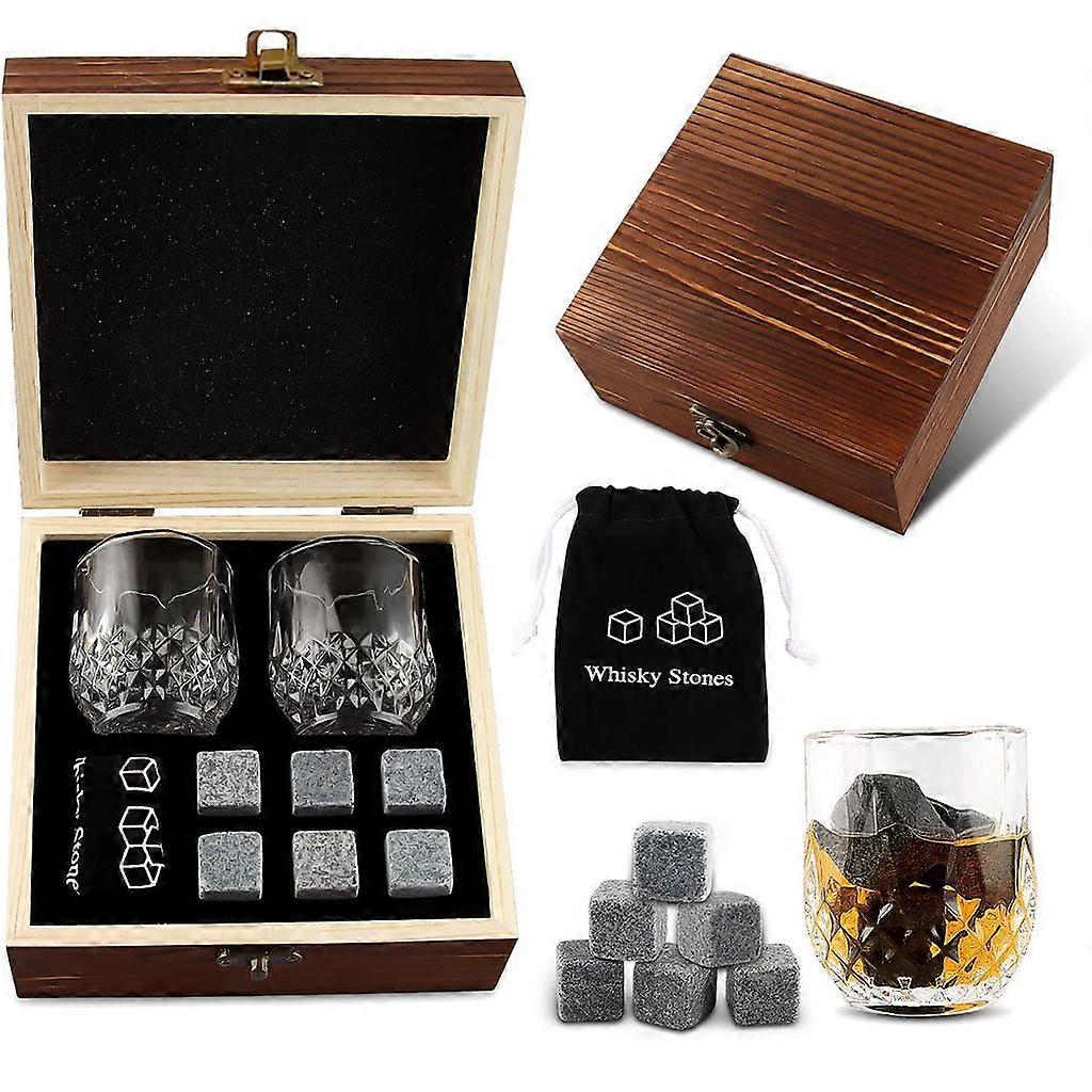 Whisky Stones Gift Set Reusable Whisky Ice Cubes Glasses Whiskey Rocks Cooling Stones Wooden Gift Box Best Gifts for Men