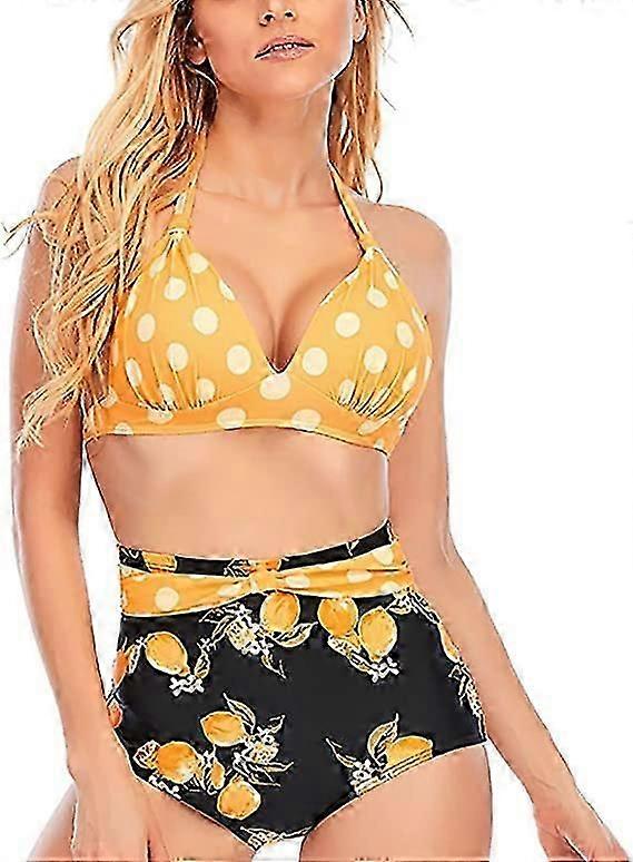 Retro Polka Dot Halter High Waist Bikini Set Two Piece Bathing Suit