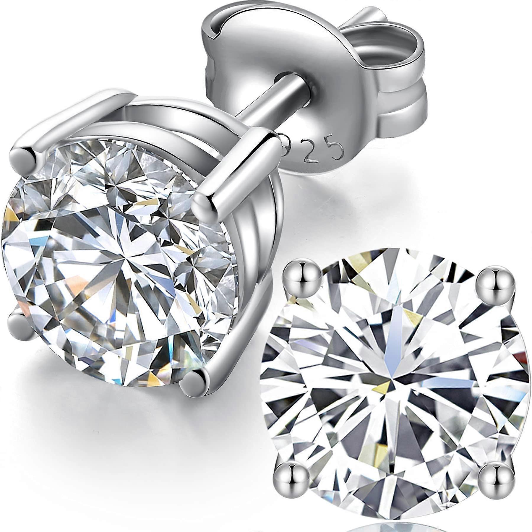 18K White Gold Plated Simulated Diamond Stud Earrings for Women Men Hypoallergenic S925 Sterling Silver 4mm-8mm