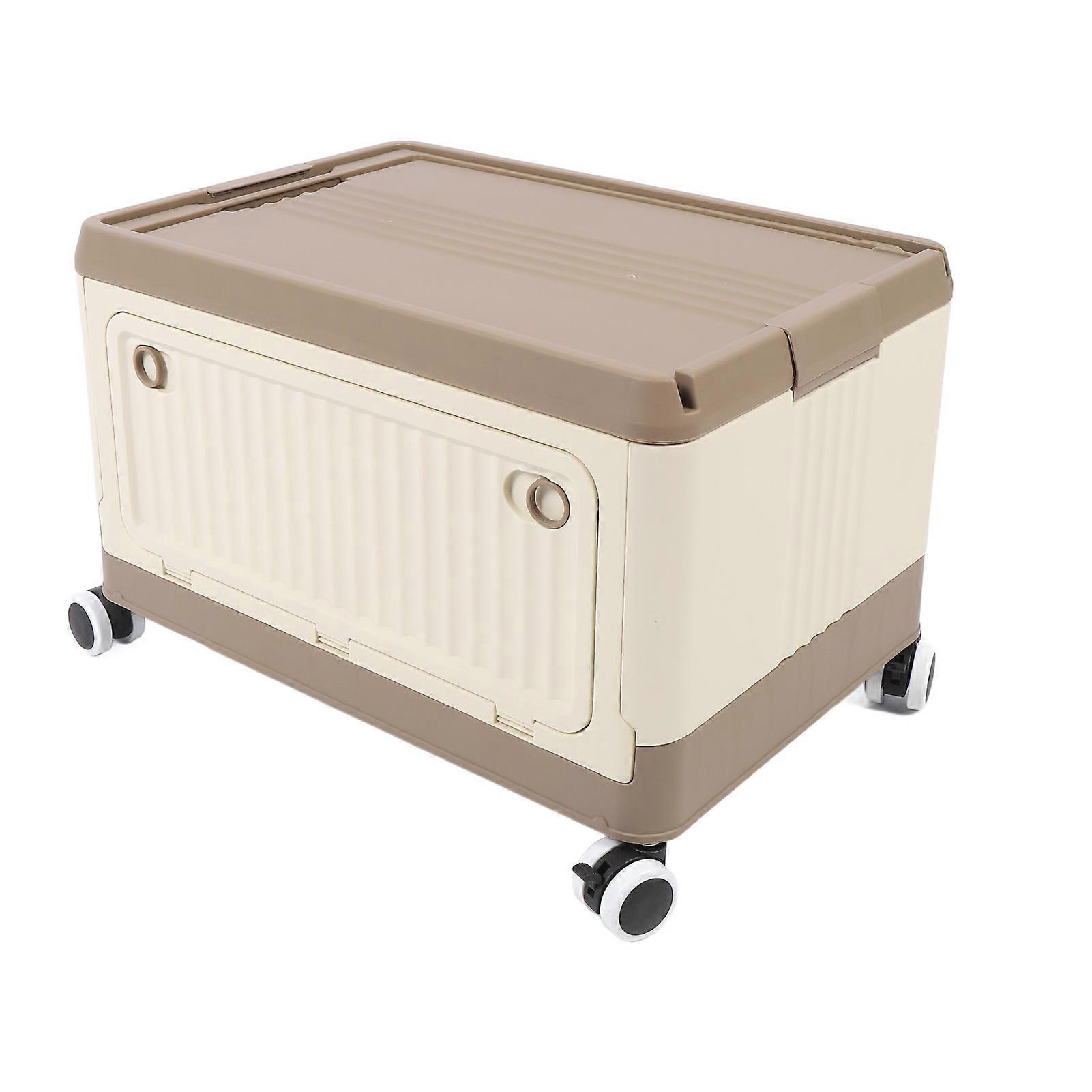 Folding Storage Bin with Lid Wheels PP Stackable Rolling Utility Storage Box Container with Handle for Clothes Books Snack Shoe Grocery Coffee L