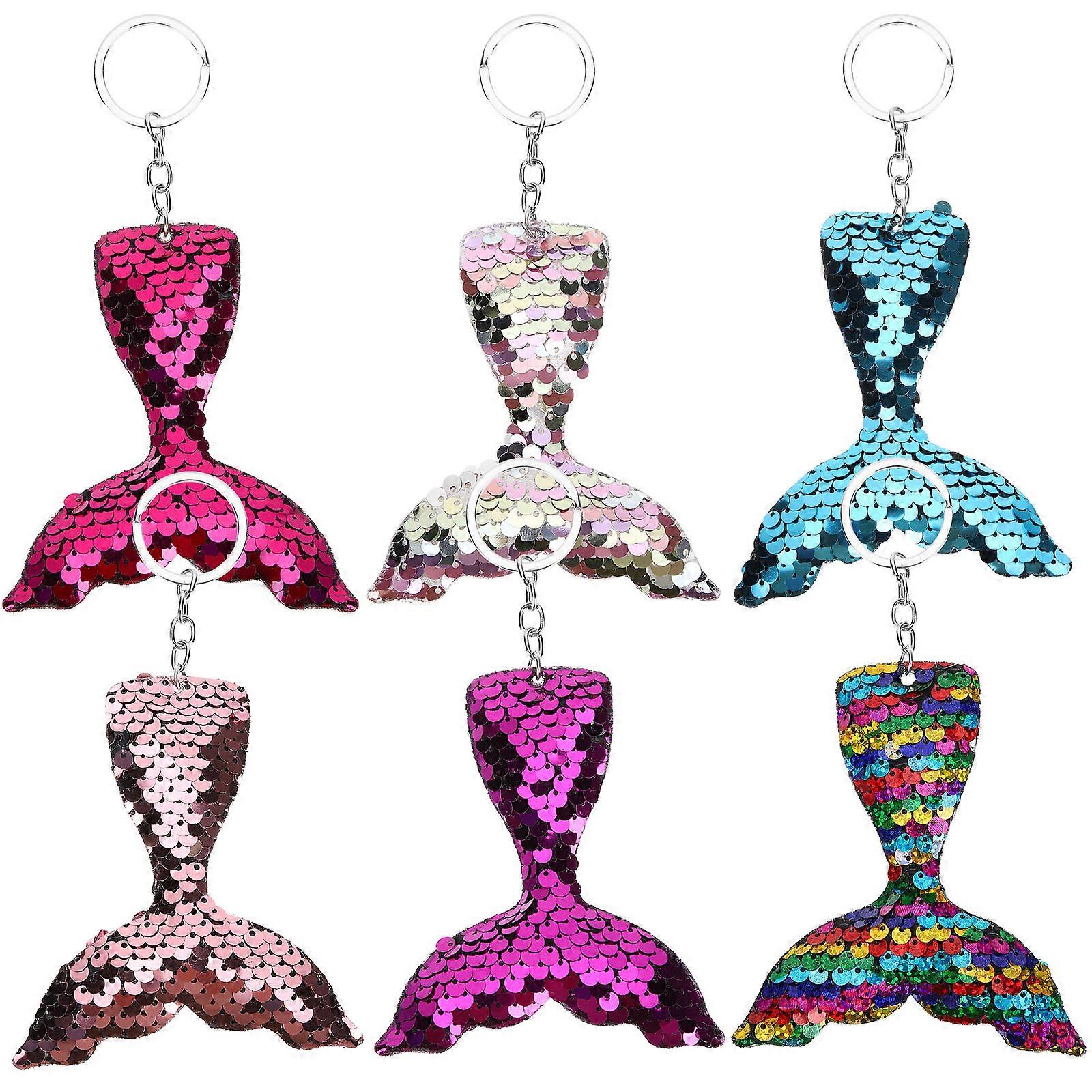 a refined and creative product description for your **6pcs Mermaid Keychain Sequined Bag Charms**:
✨ **6pcs Mermaid Keychain Sequined Bag