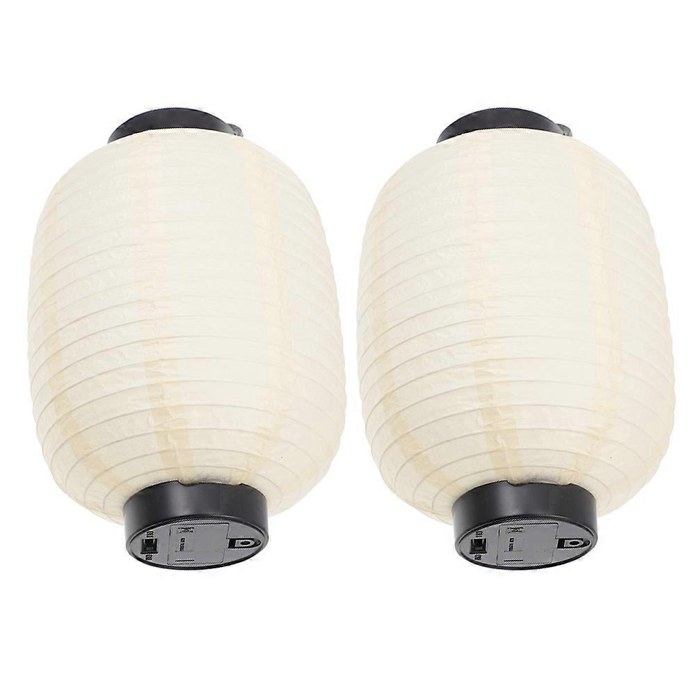 2 Pcs Japanese Folding Lanterns with Lights, Decorative Paper Lanterns for Cultural Parties, Bar, Home, Unique Design, Beige
