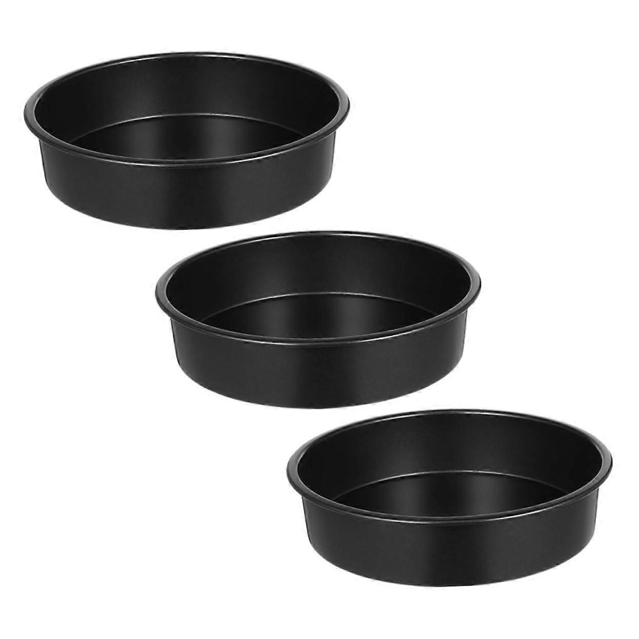 Non-Stick Round Cake Pan Set of 3, Carbon Steel Bakeware, 9 Inch Baking Molds, Durable Black Silicone Coating