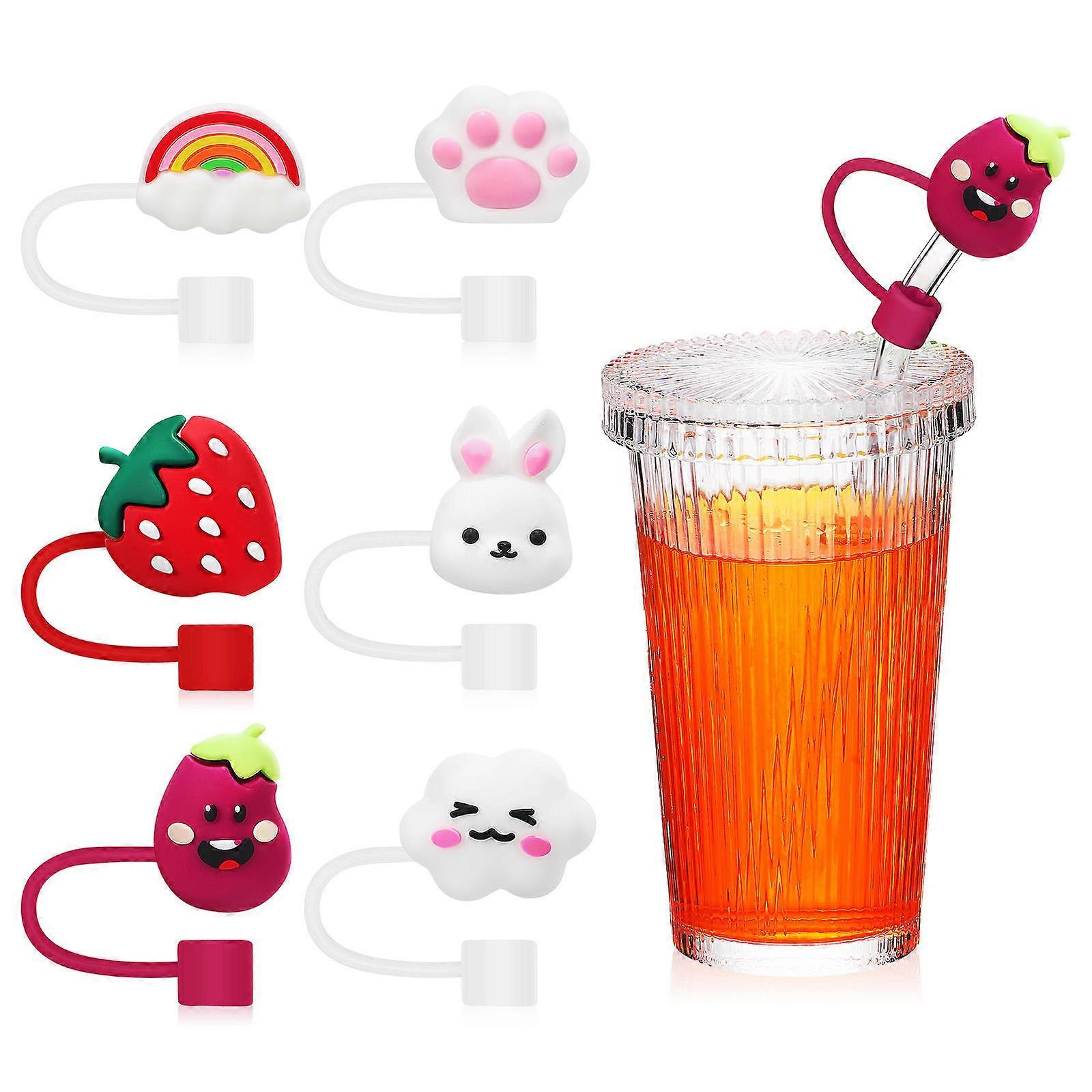 Kids Drinking Straw Caps Covers Soft Rubber Daily Use 6Pcs