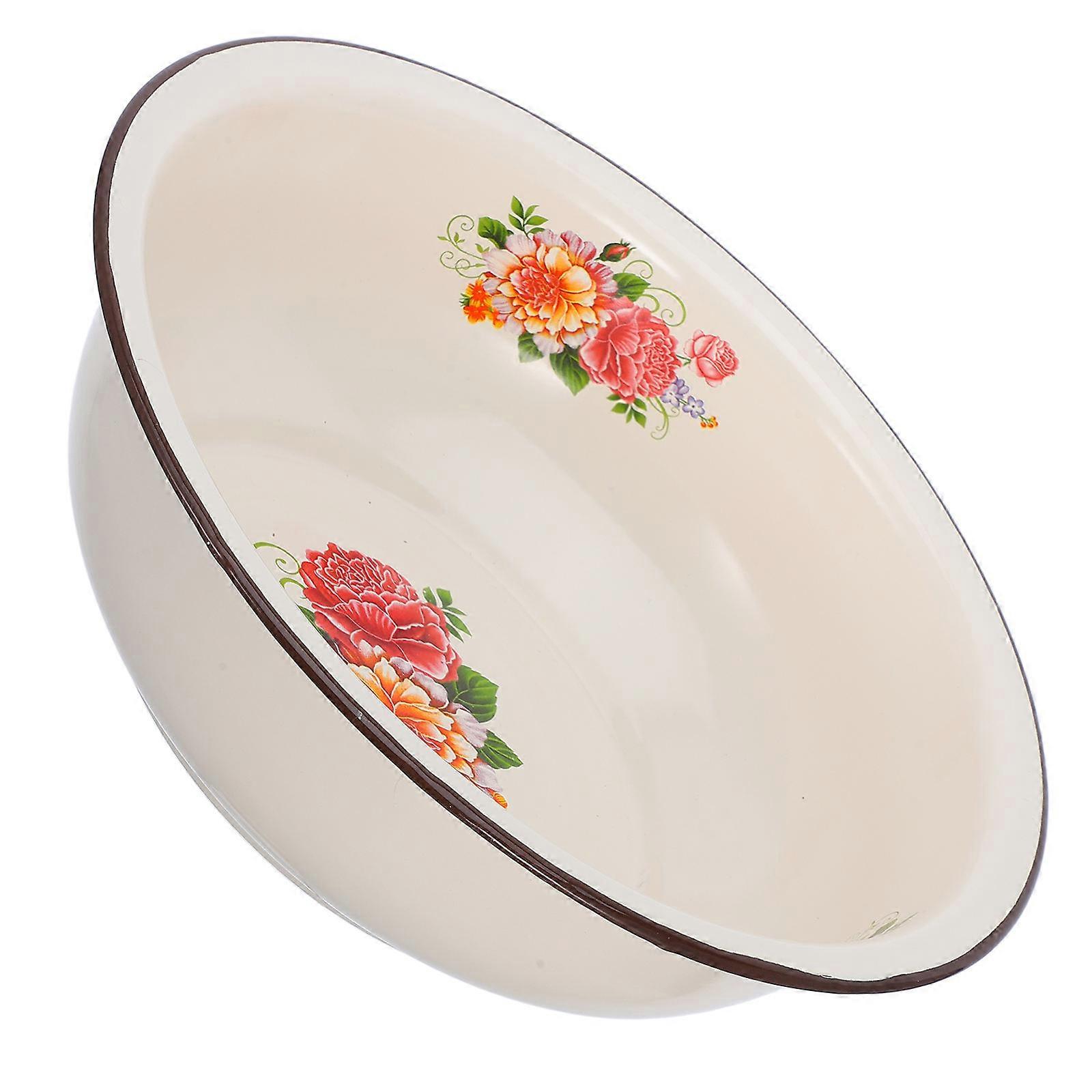 Mixing Bowls Enamel Vintage Enamel Basin Kitchen Use Large Capacity Beige 1Pack