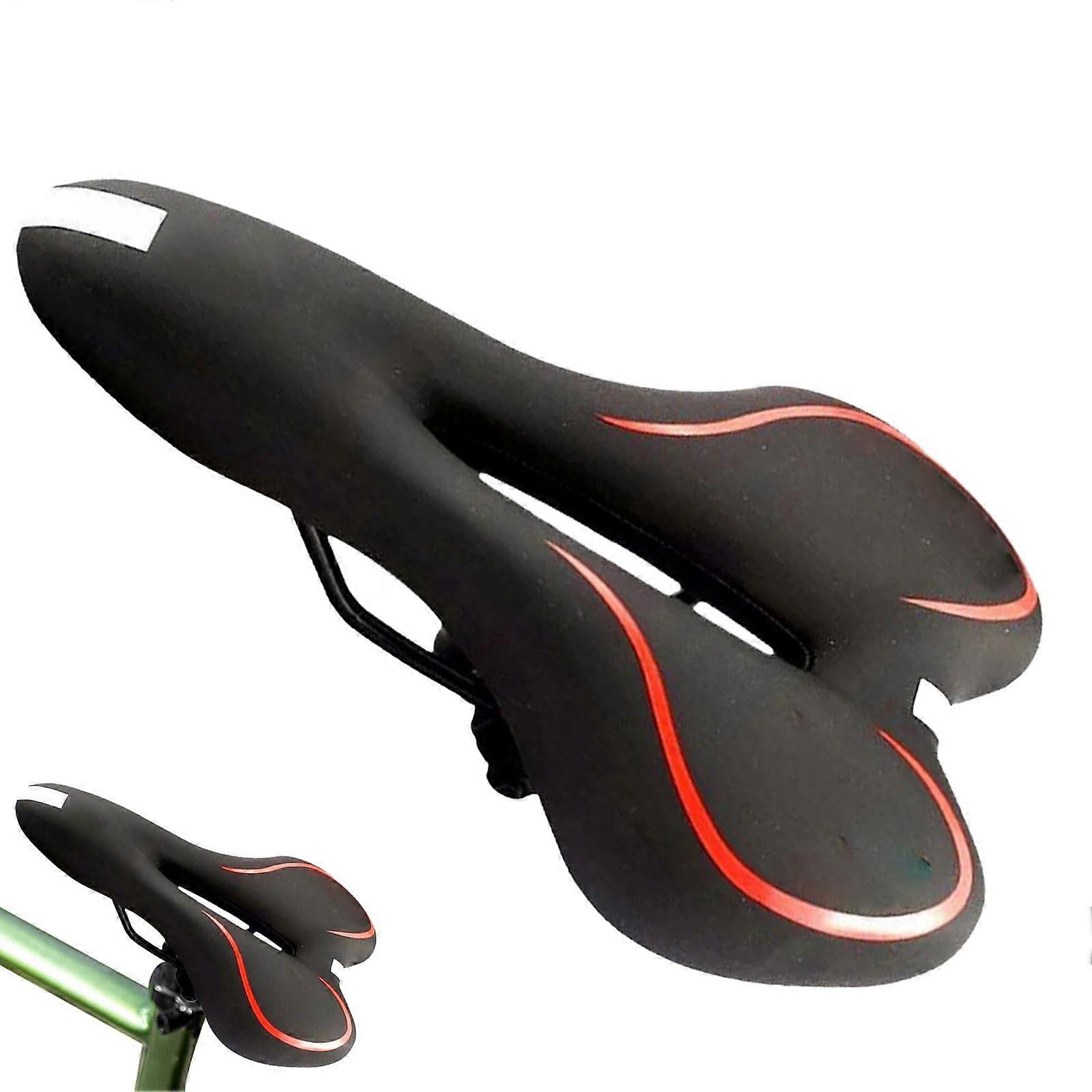 Bike Saddle Silicone Cushion Wide Design Shock Absorbing Ventilated Reflective Stripes Trekking Mountain Road Bikes Red