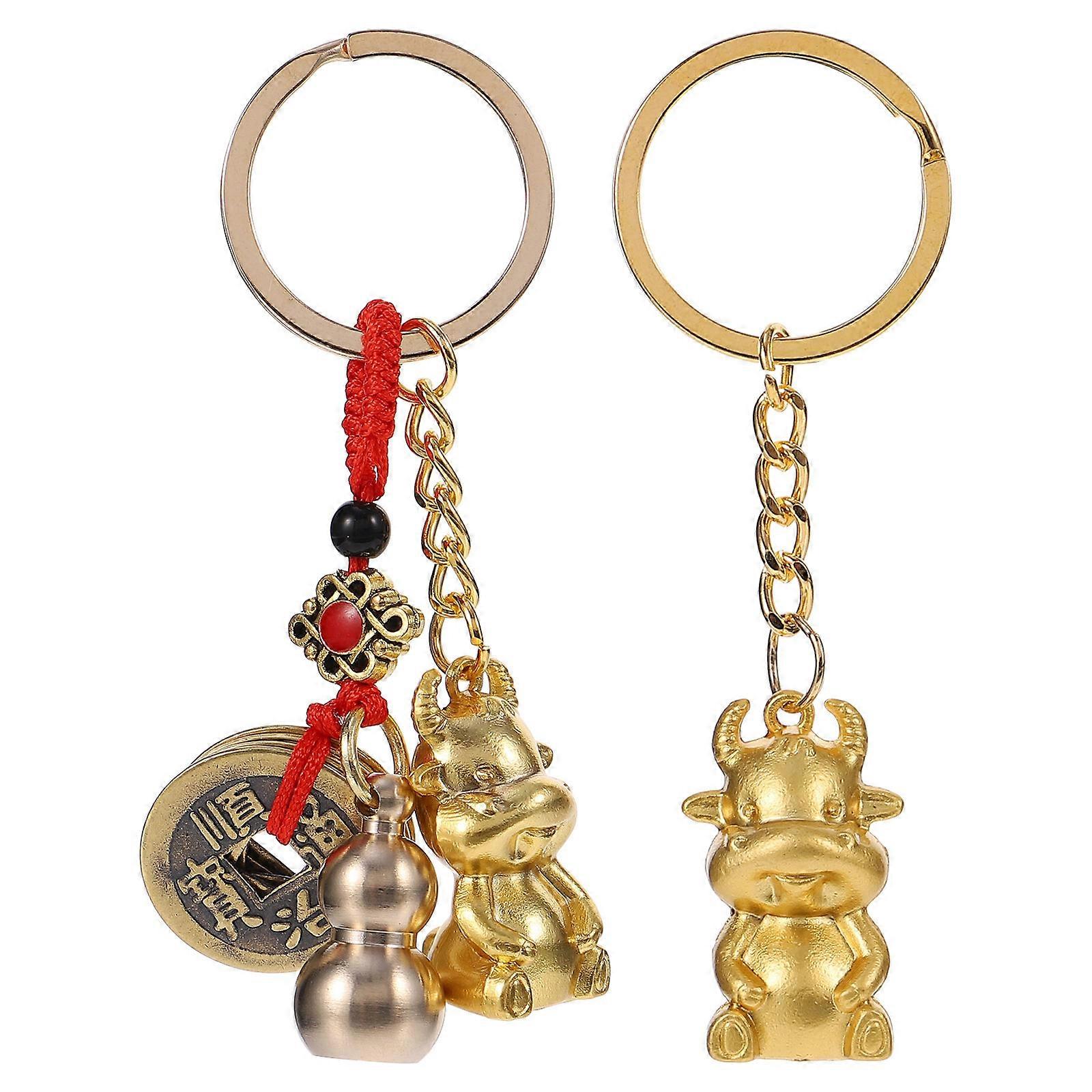 Year of Ox Keychain Pendant Five Emperor Pendant Chinese Wu Lou Keychain Portable Zinc Alloy 2Pcs