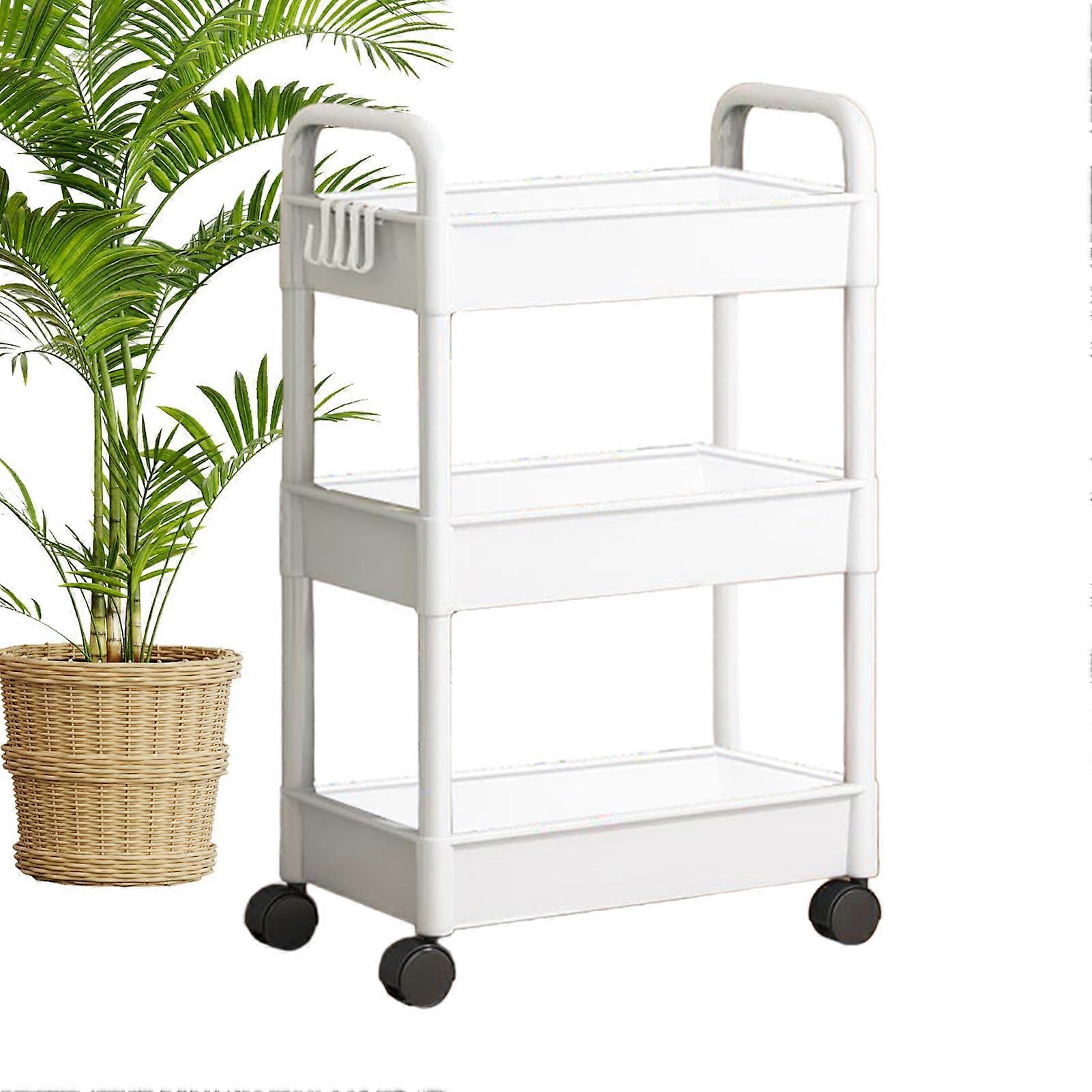Rolling Cart Storage Rack Multipurpose Trolley Storage Cart with Wheels 3 Tier Rolling Rack Snack Cart Book Cart Moving Storage Organizer White Metal